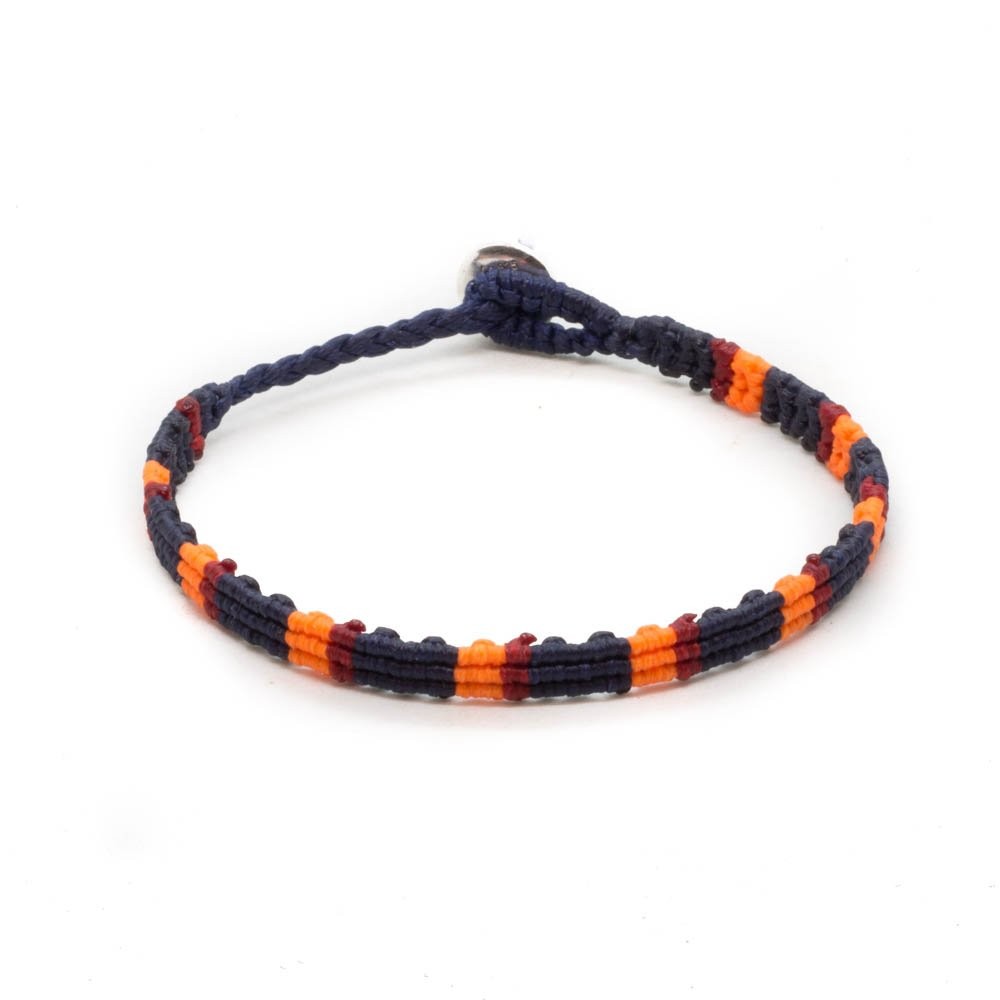 Fersknit - Unisex Navy Orange Burgundy Macrame 3 Row Bracelet Anklet with Silver End