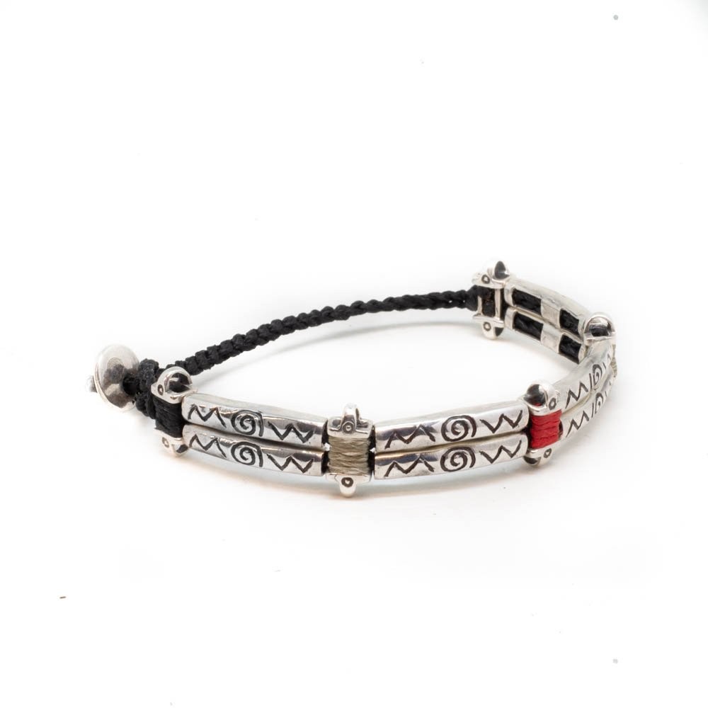 Fersknit - Unisex Double Row Silver Bracelet with Spirit and Connection Symbol