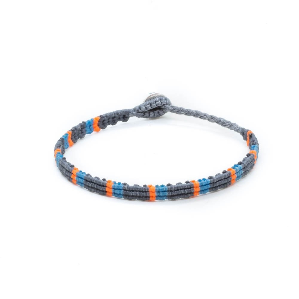 Fersknit - Unisex Gray Blue Orange 3 Row Macrame Bracelet Anklet with Silver End