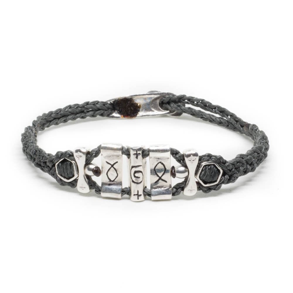 Fersknit - Unisex Chunky Knit Silver Bracelet with Spirit and Harony Symbols