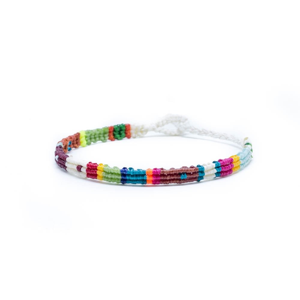 Fersknit - Unisex 3 Row Multicolor Macrame Bracelet Anklet with Silver End