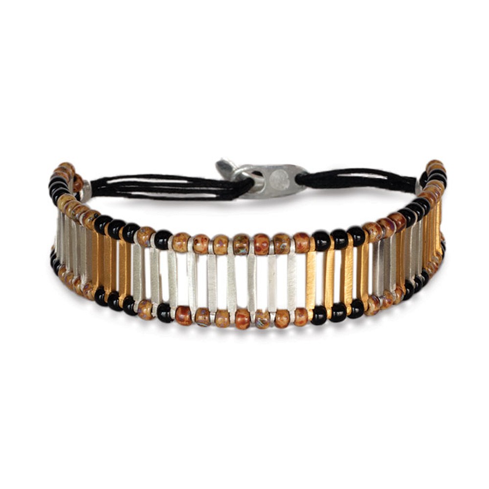 Fersknit - Unisex Colorful Beaded Gold and Silver Mixed Bar Bracelet
