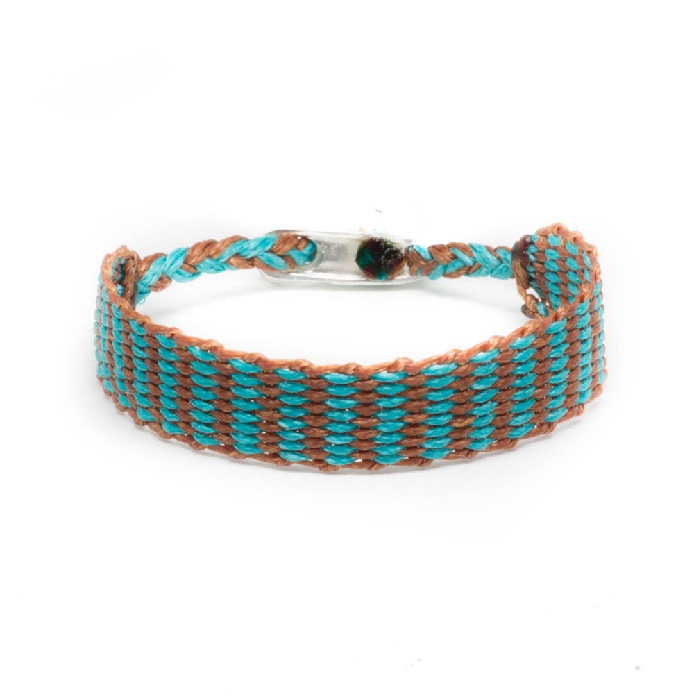 Fersknit - Unisex 2 Colored Striped Loom Bracelet with Silver End