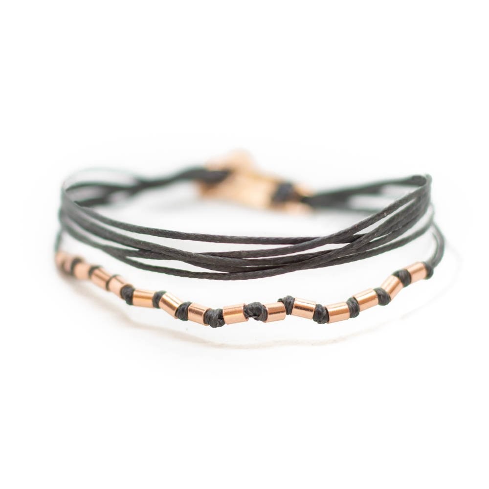 Fersknit - Unisex Rose Gold-Plated Silver Bracelet with Knots and Tubes