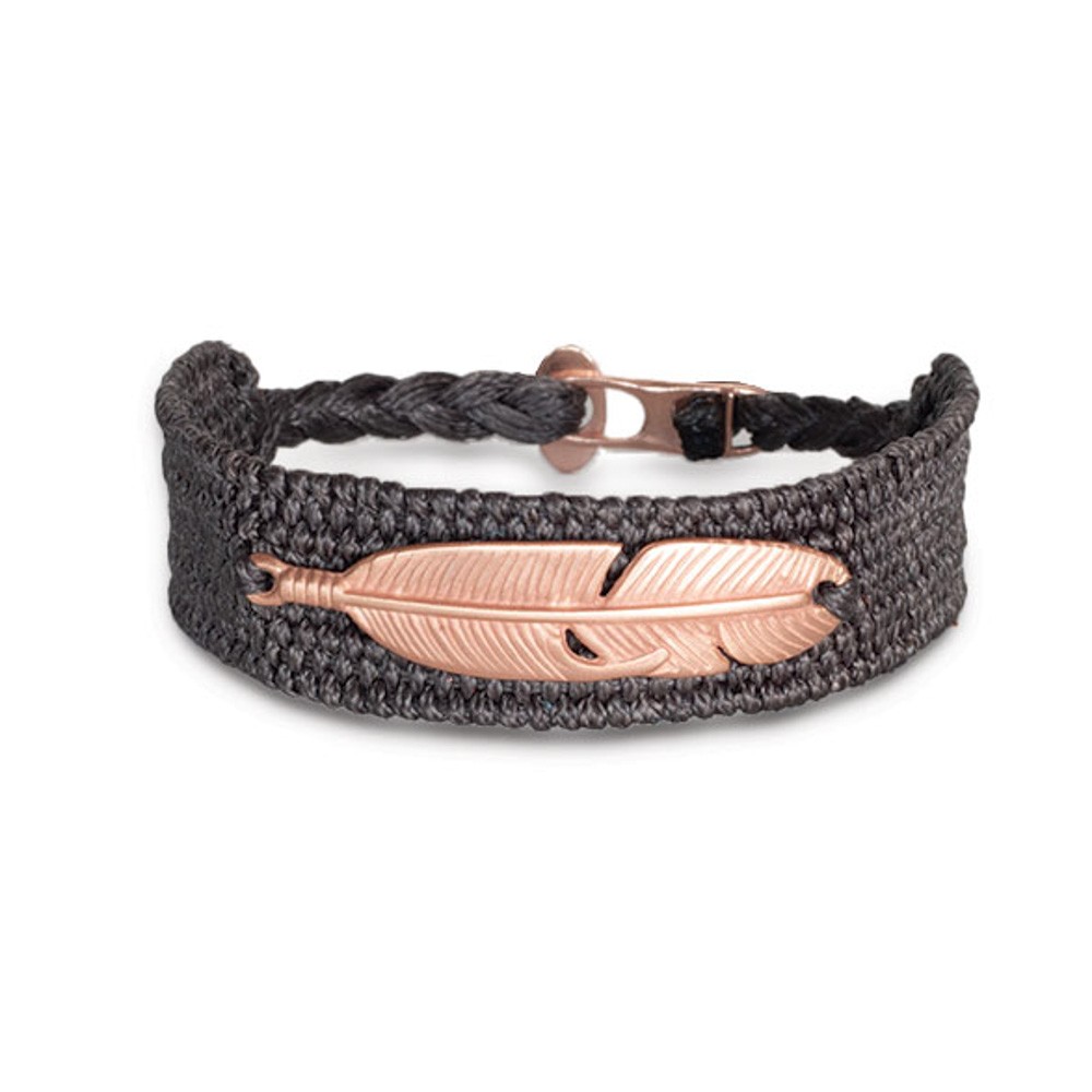 Fersknit - Unisex Loom Bracelet with Rose Gold-Plated Silver Feather