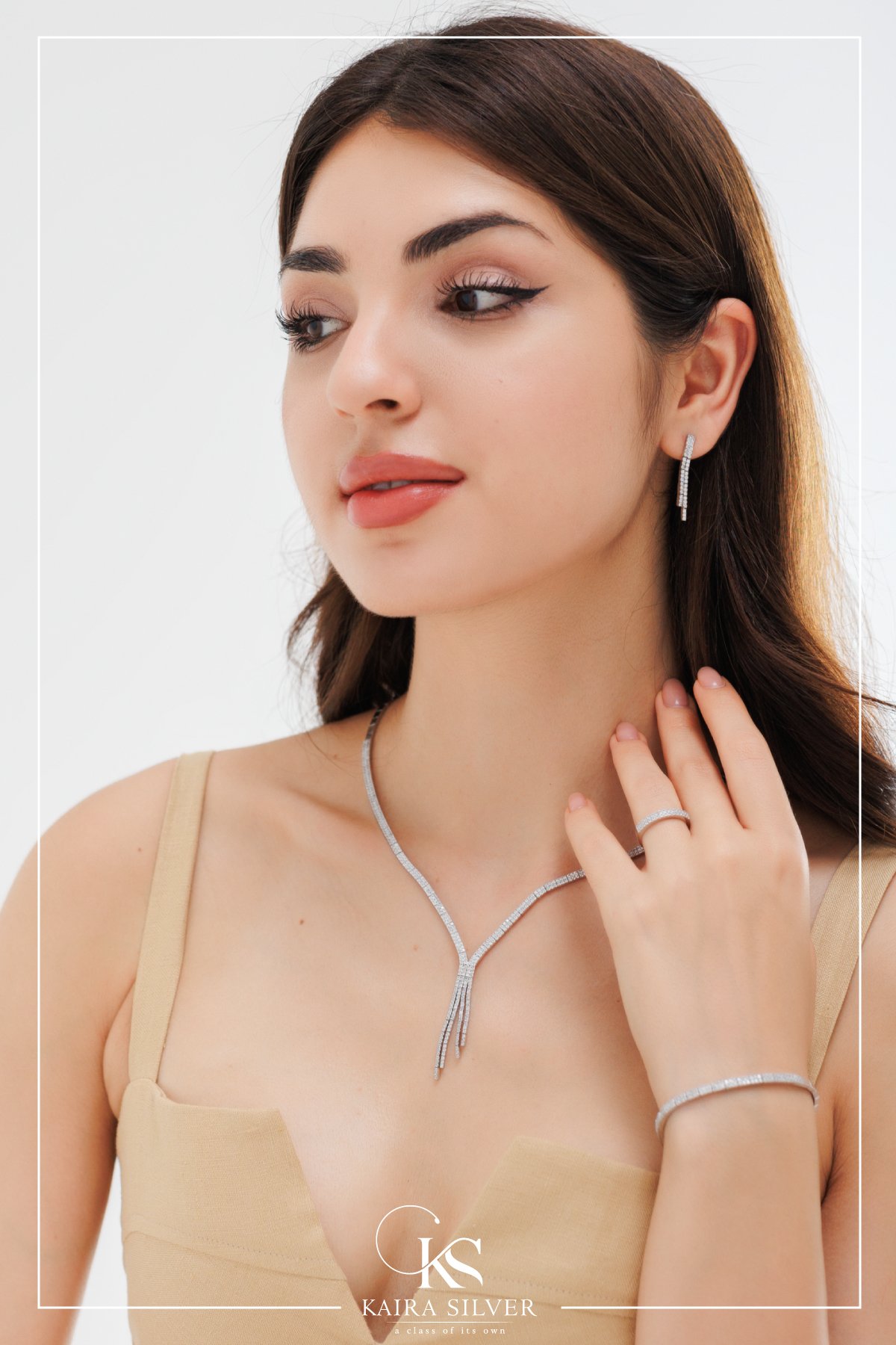 925 Sterling Silver Suyolu Set of 3 Necklace Bracelet Earring Set Silver Suyolu Set