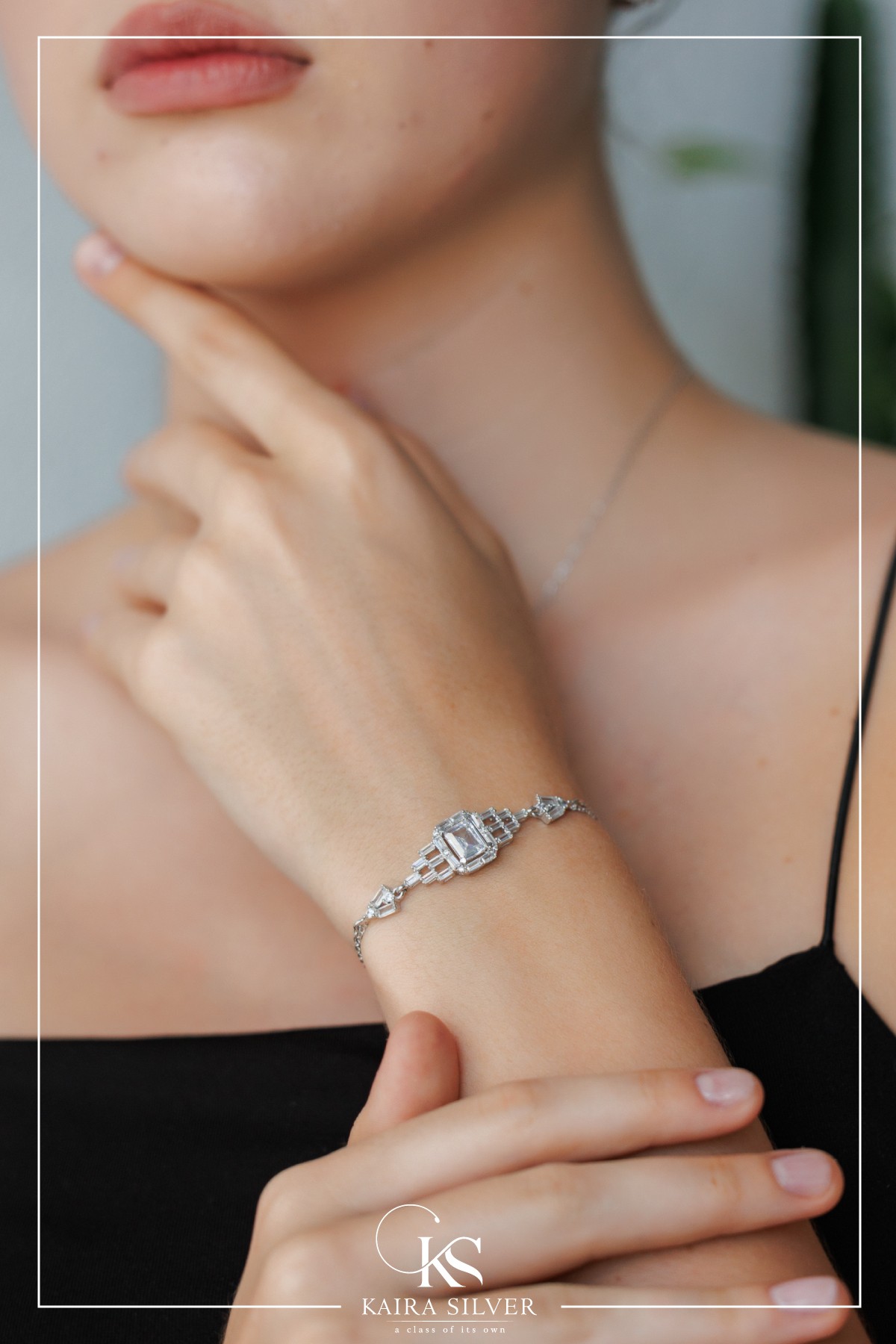 925 Sterling Silver Bracelet with Baguette Stone Baguette Bracelet