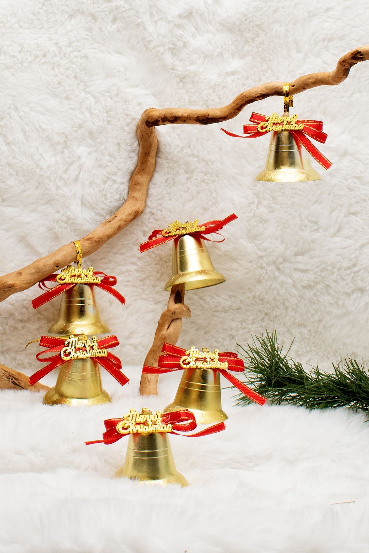 Yılbaşı 6lı Merry Christmas Gold Çan Süs 5 cm