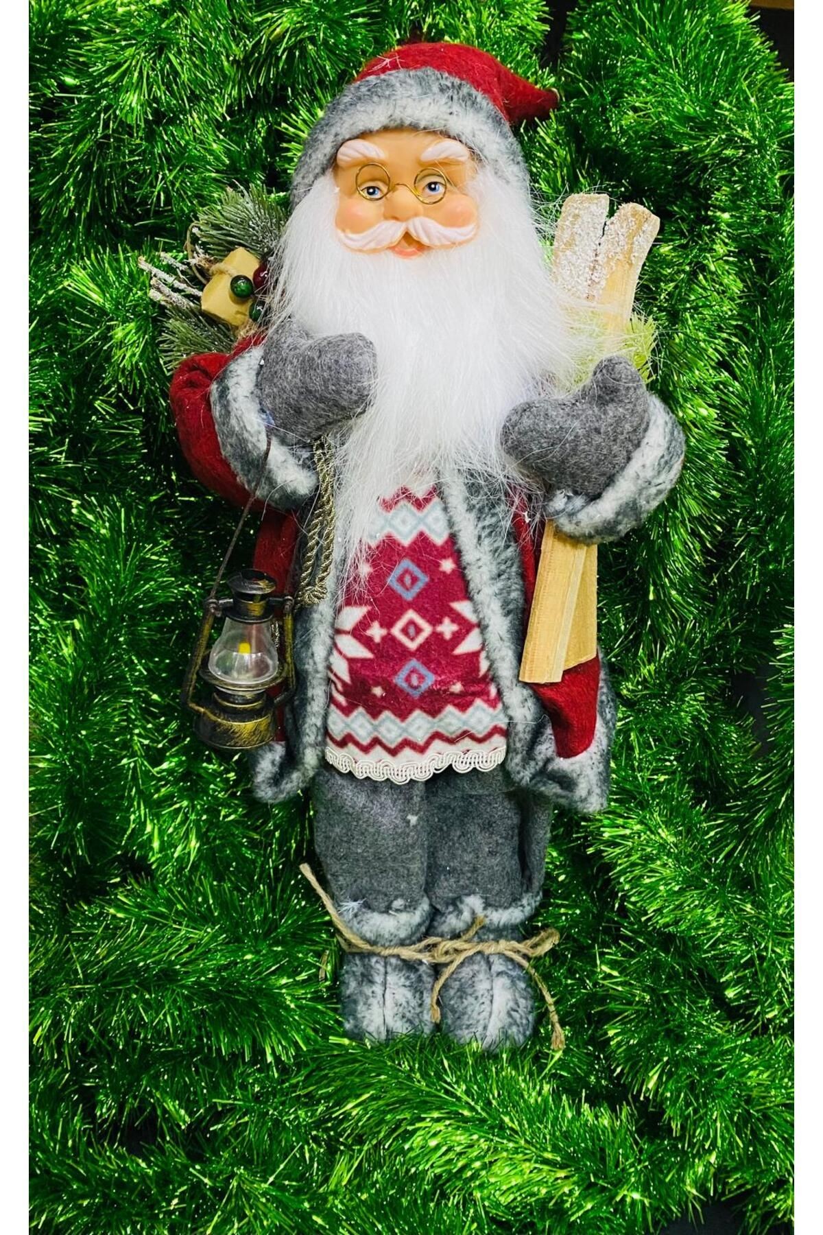 Yılbaşı Dekor Süsü Dekoratif Kayaklı Noel Baba 45 Cm