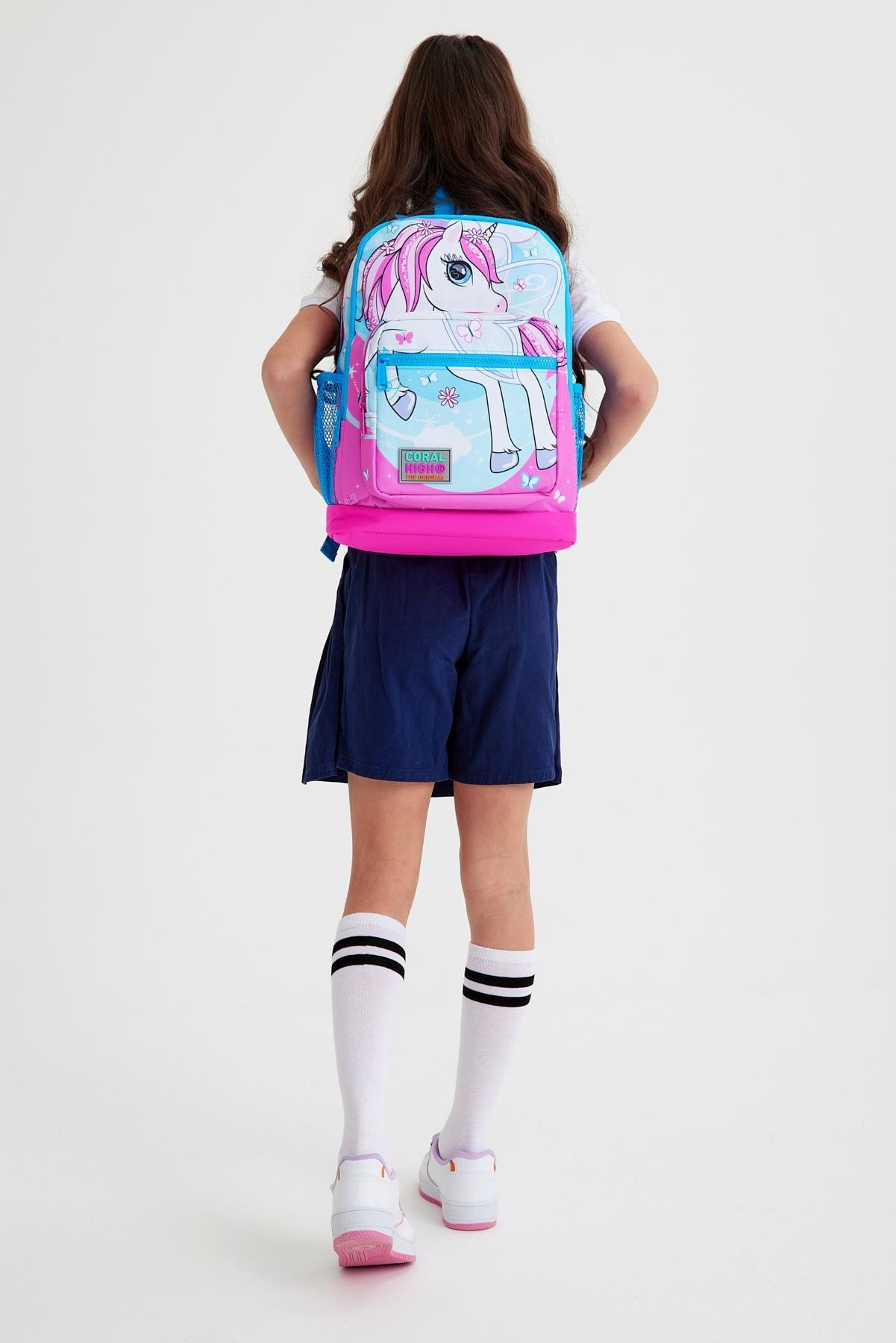 Coral High Kids Mavi Neon Pembe Ünicorn Desenli Dört Bölmeli  Sırt Çantası 23711