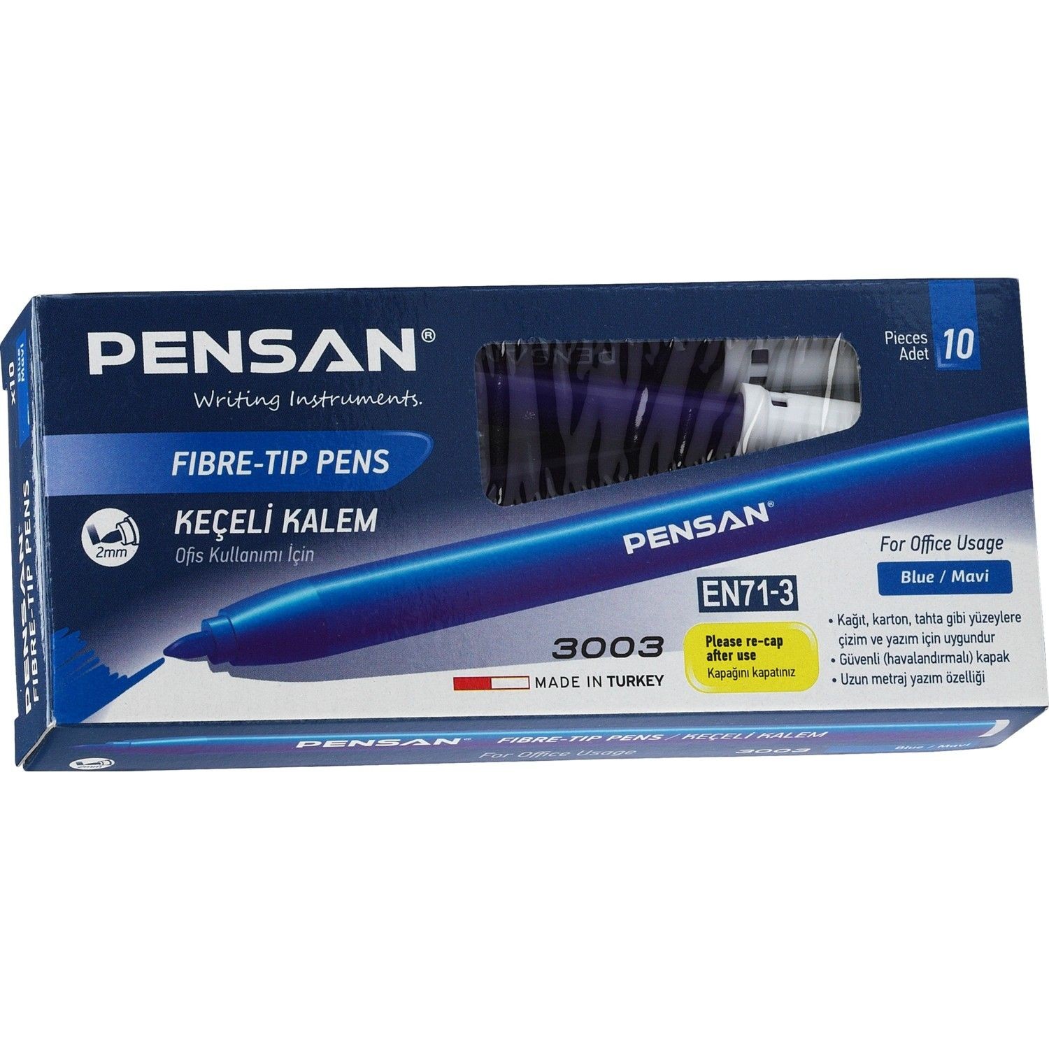 Pensan 3003 Keçeli Kalem Ofis Tipi Mavi Renk 10 Adet