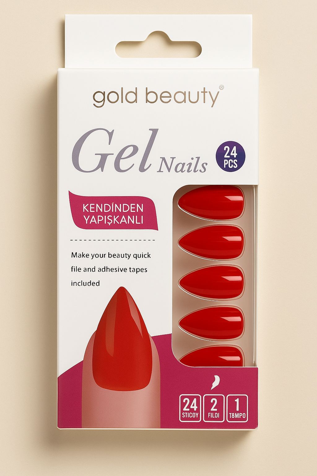 Gold Beauty Kendinden Yapışkanlı Takma Tırnak Seti (24’lü)