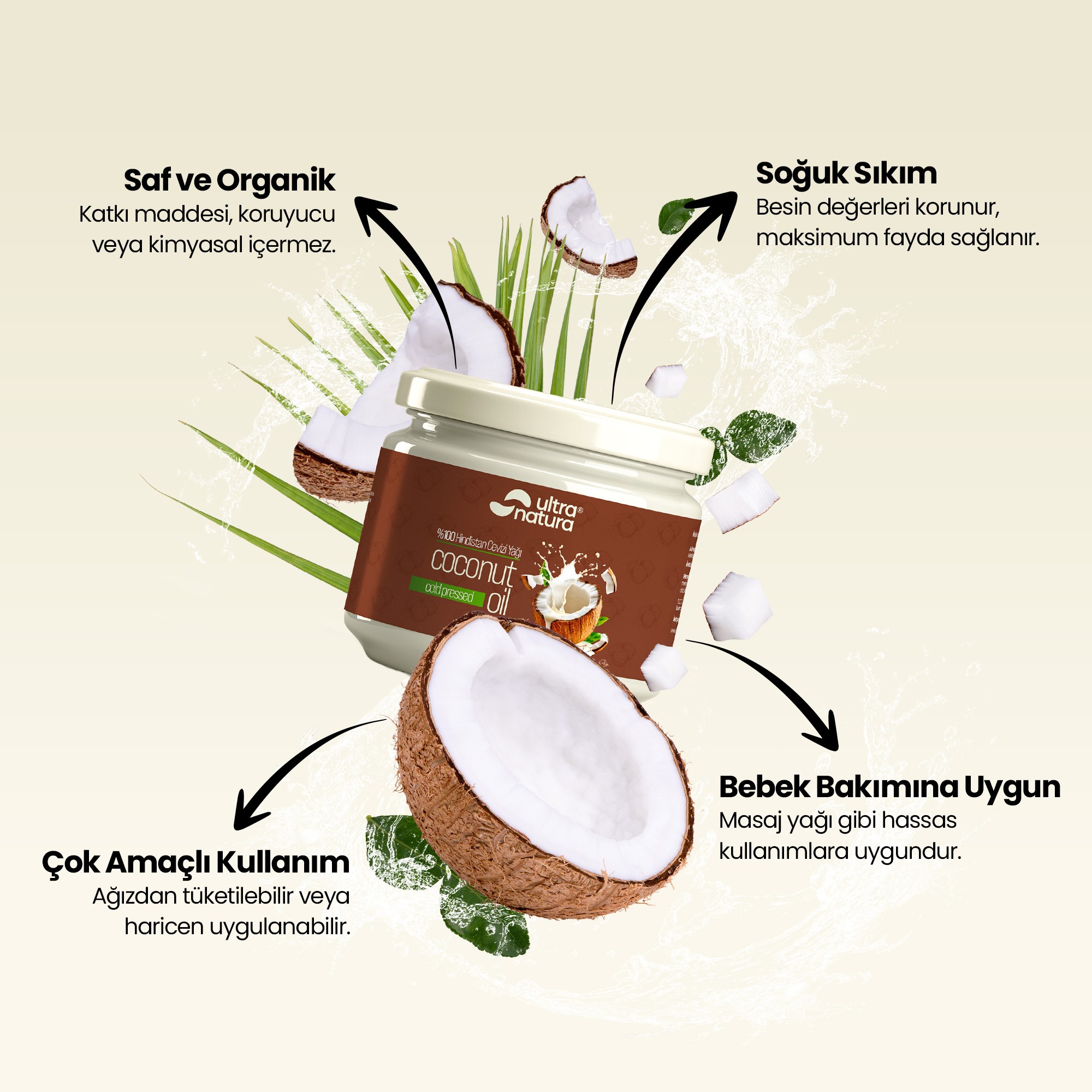 Soğuk Sıkım Organik Hindistan Cevizi Yağı - 300ml