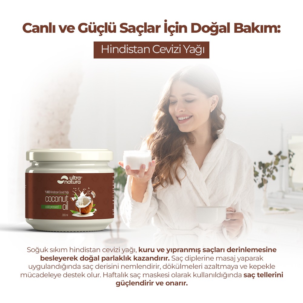 Soğuk Sıkım Organik Hindistan Cevizi Yağı - 300ml