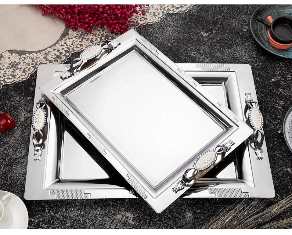 Özburak Mercan 2'li İkramlık Sunumluk Servis Ve Çay Tepsisi - Armoni