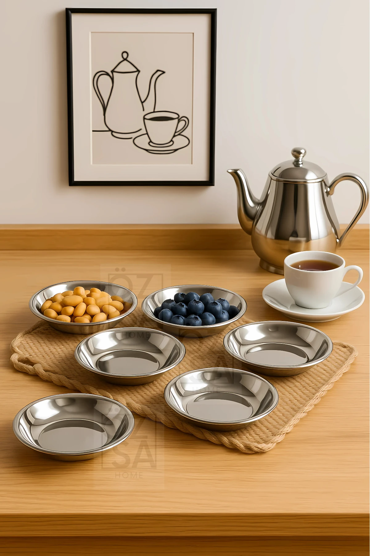 6'lı Çerezlik ve Kahvaltılık Tabak Dekoratif Sunum Tepsi Paslanmaz Çelik 12 cm Reçellik