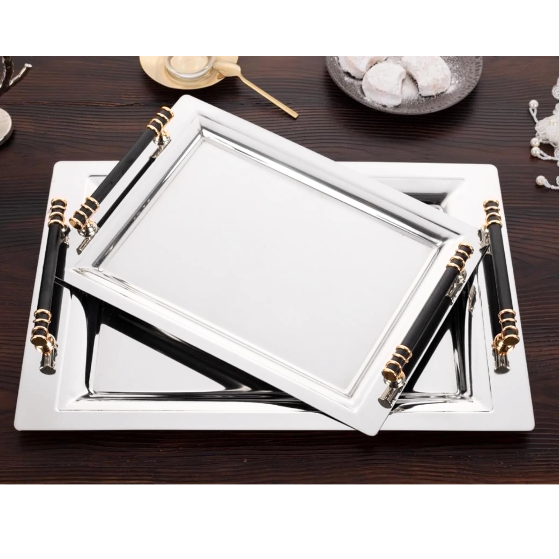 Özburak Mercan 2'li İkramlık Sunumluk Servis Ve Çay Tepsisi - Elegan