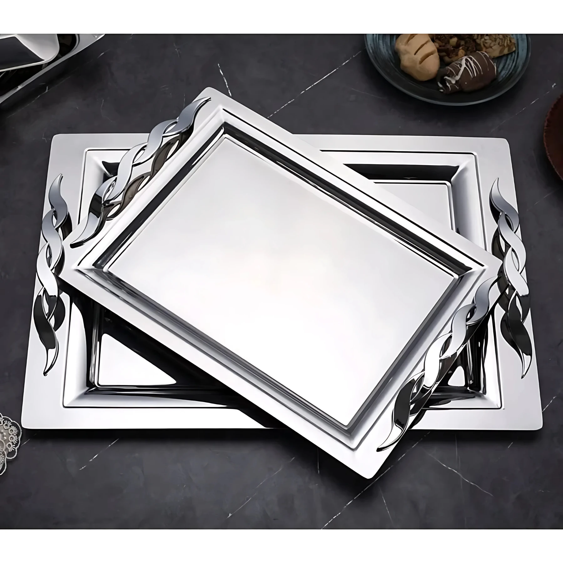 Özburak Mercan 2'li İkramlık Sunumluk Servis Ve Çay Tepsisi - Sırma