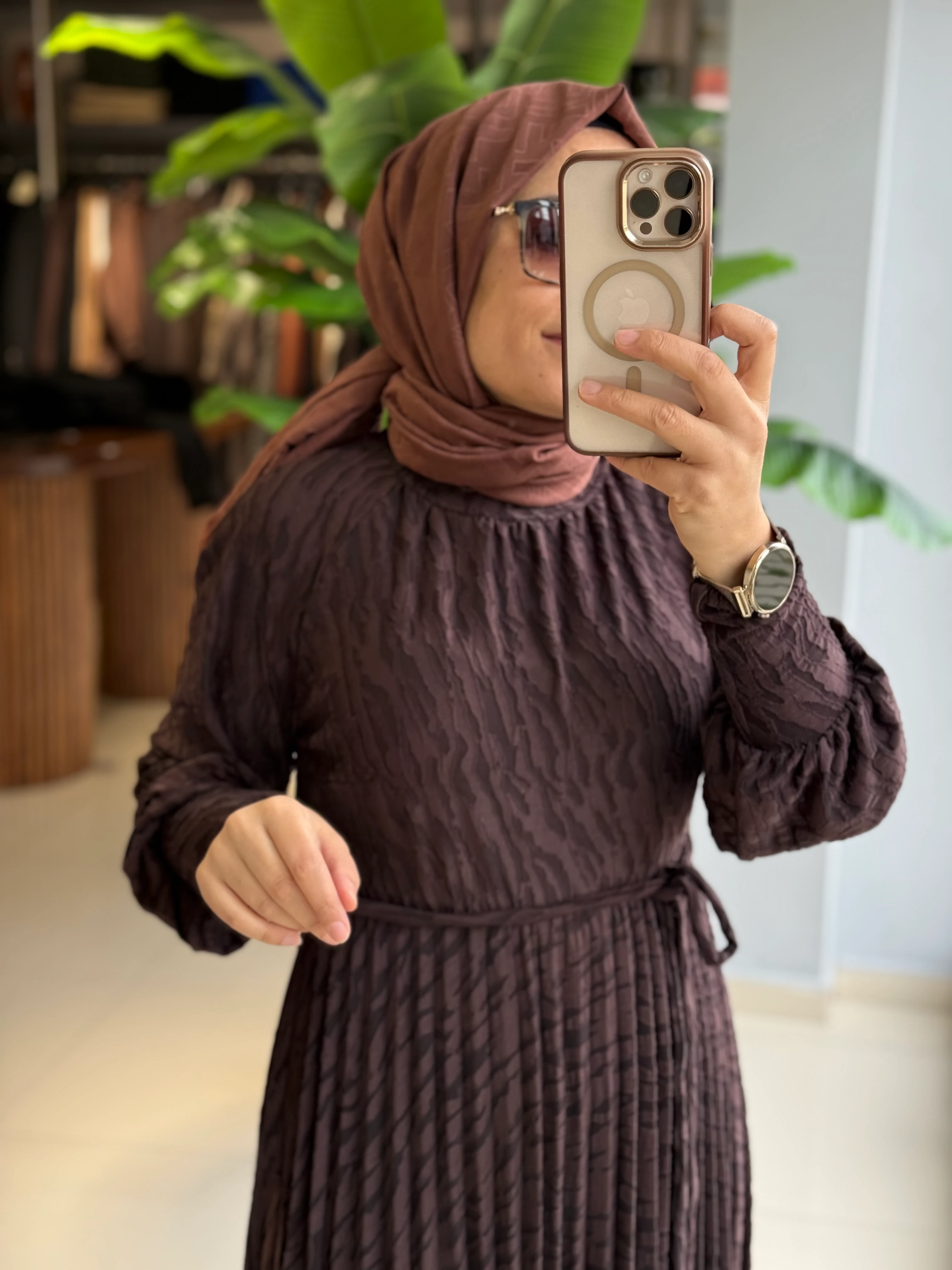 My312 Jakarlı Plise Elbise