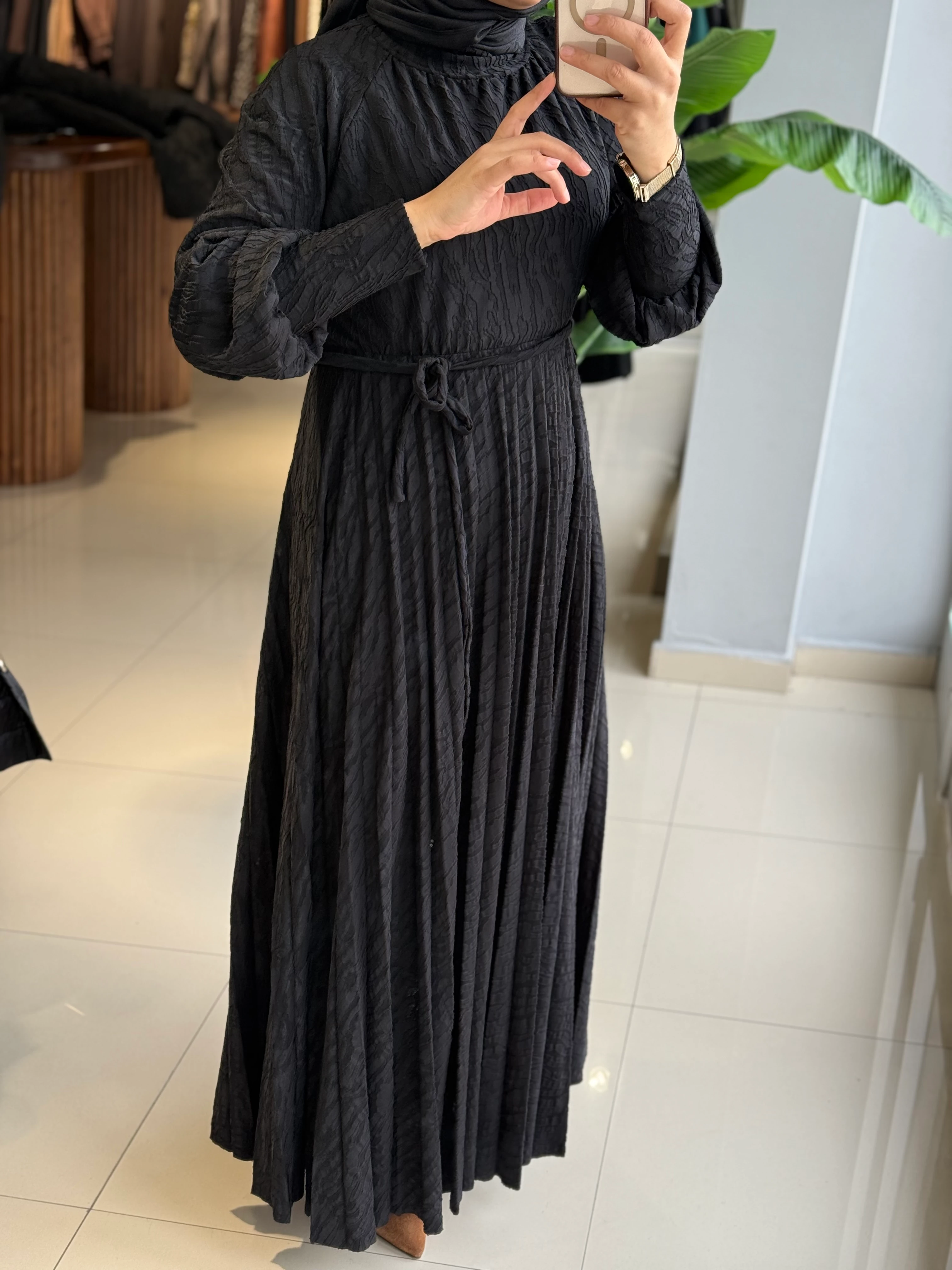 My312 Jakarlı Plise Elbise