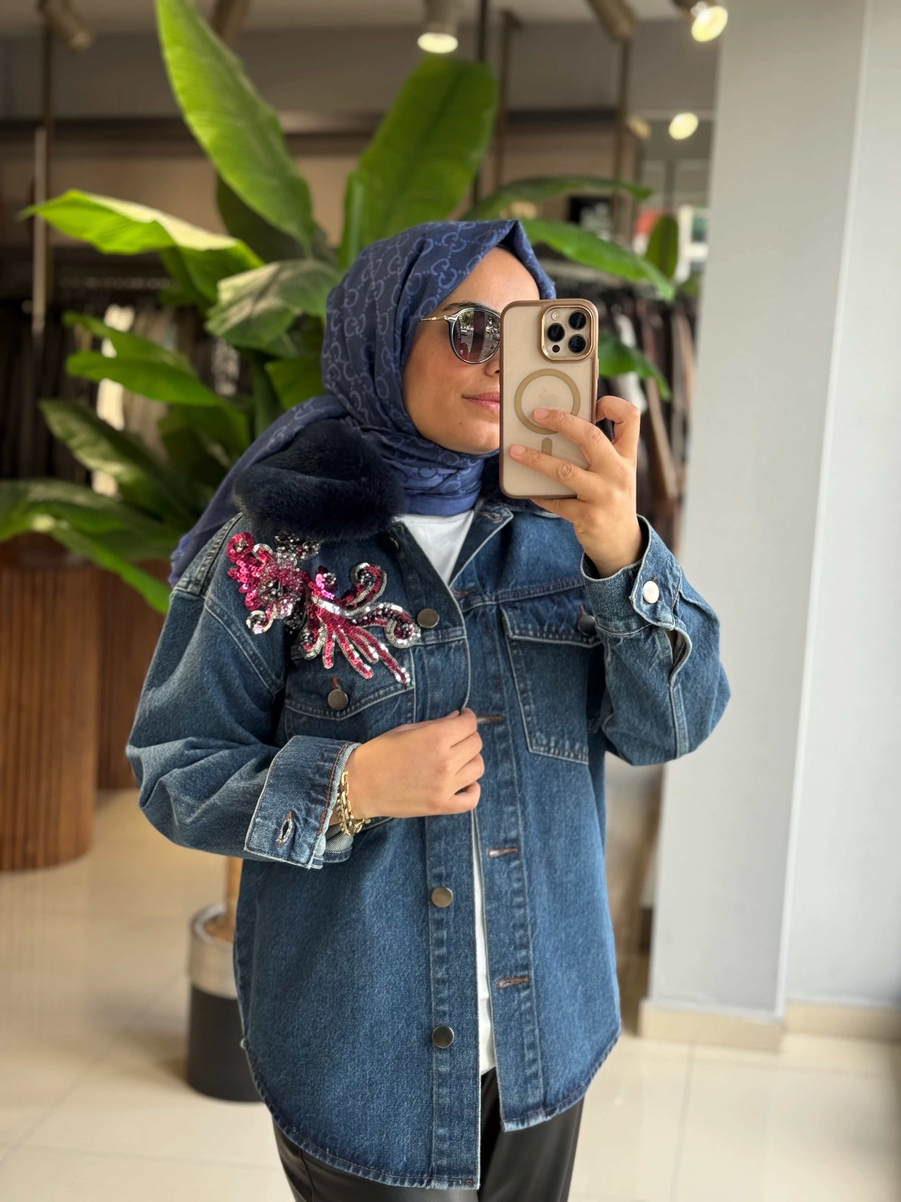 Missemramiss Kürklü İşlemeli Denim Ceket