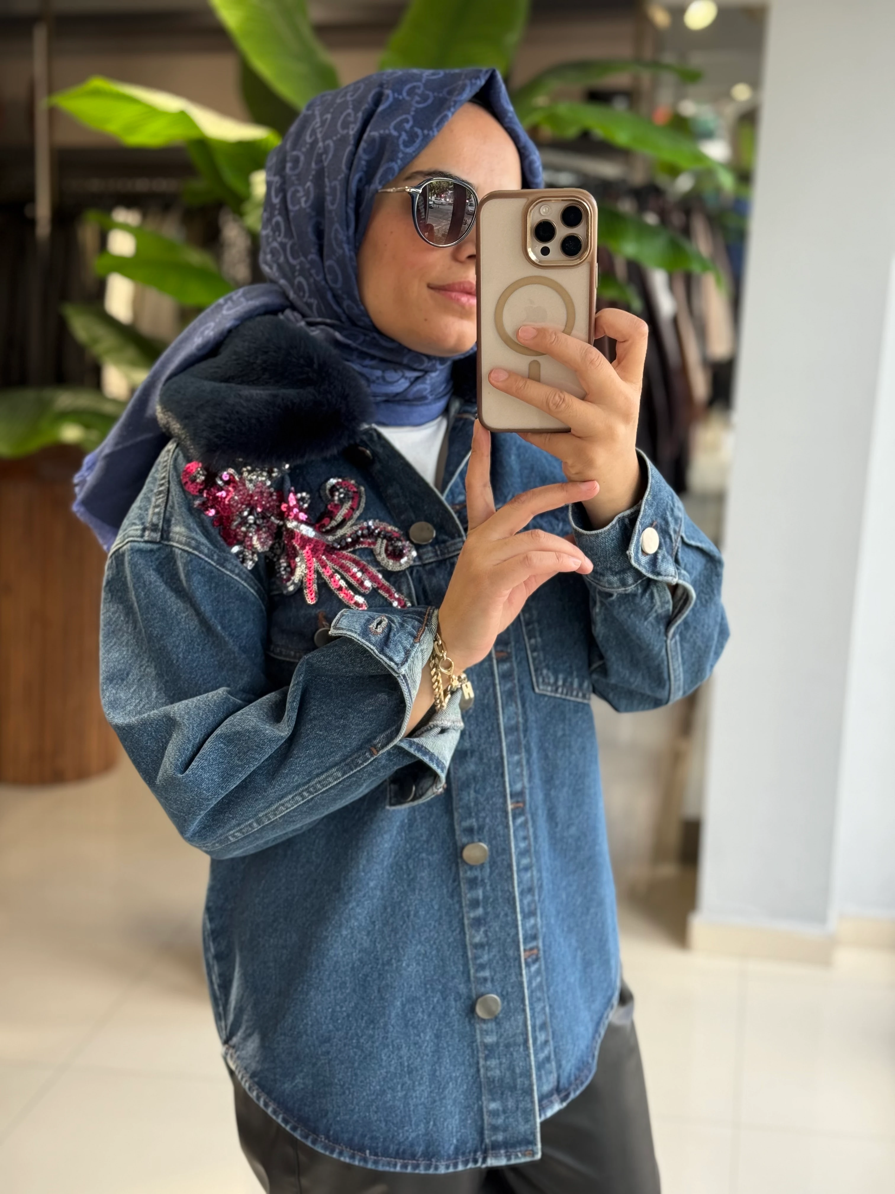 Missemramiss Kürklü İşlemeli Denim Ceket