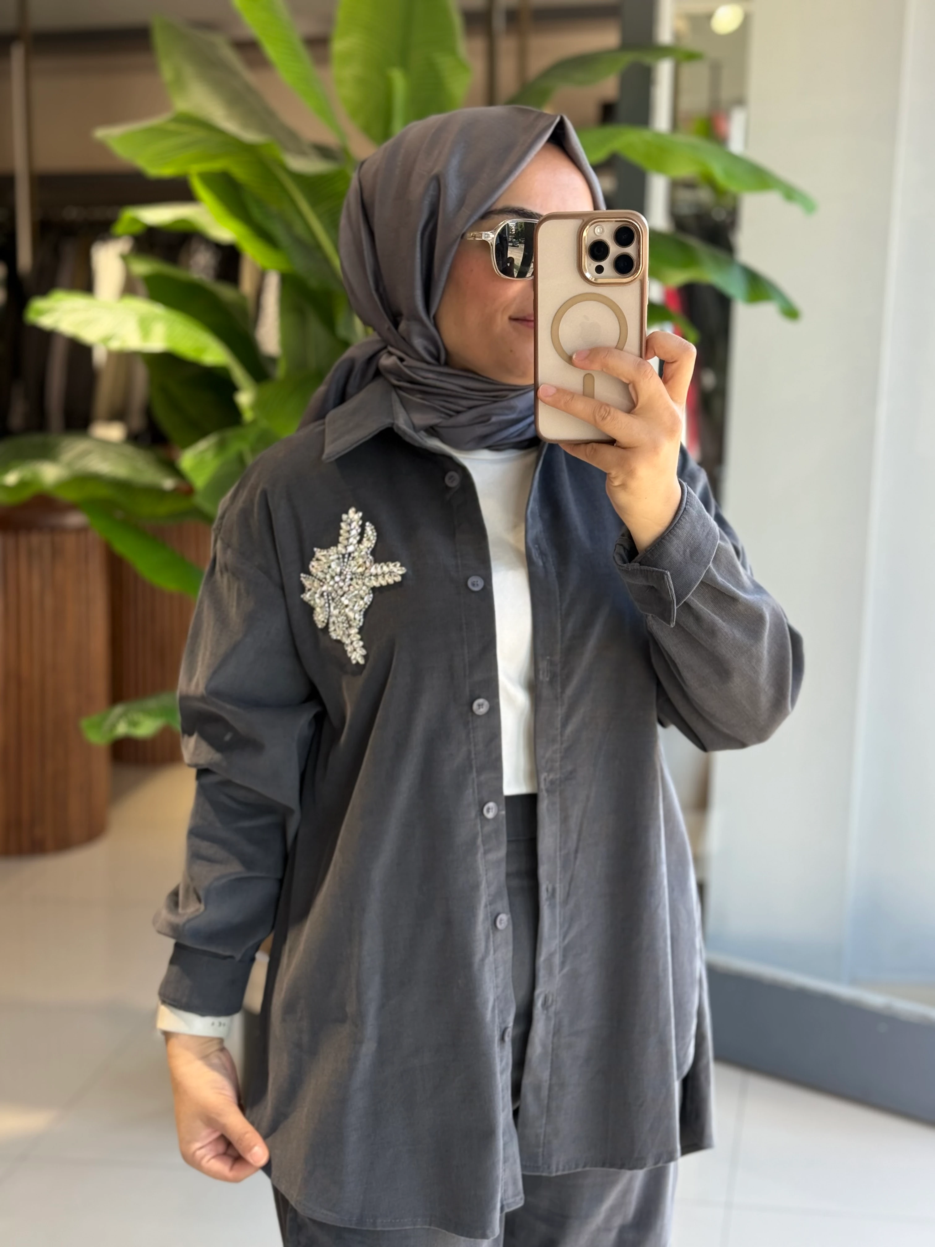 Omelya İnce Fitilli Kadife Antrasit Takım