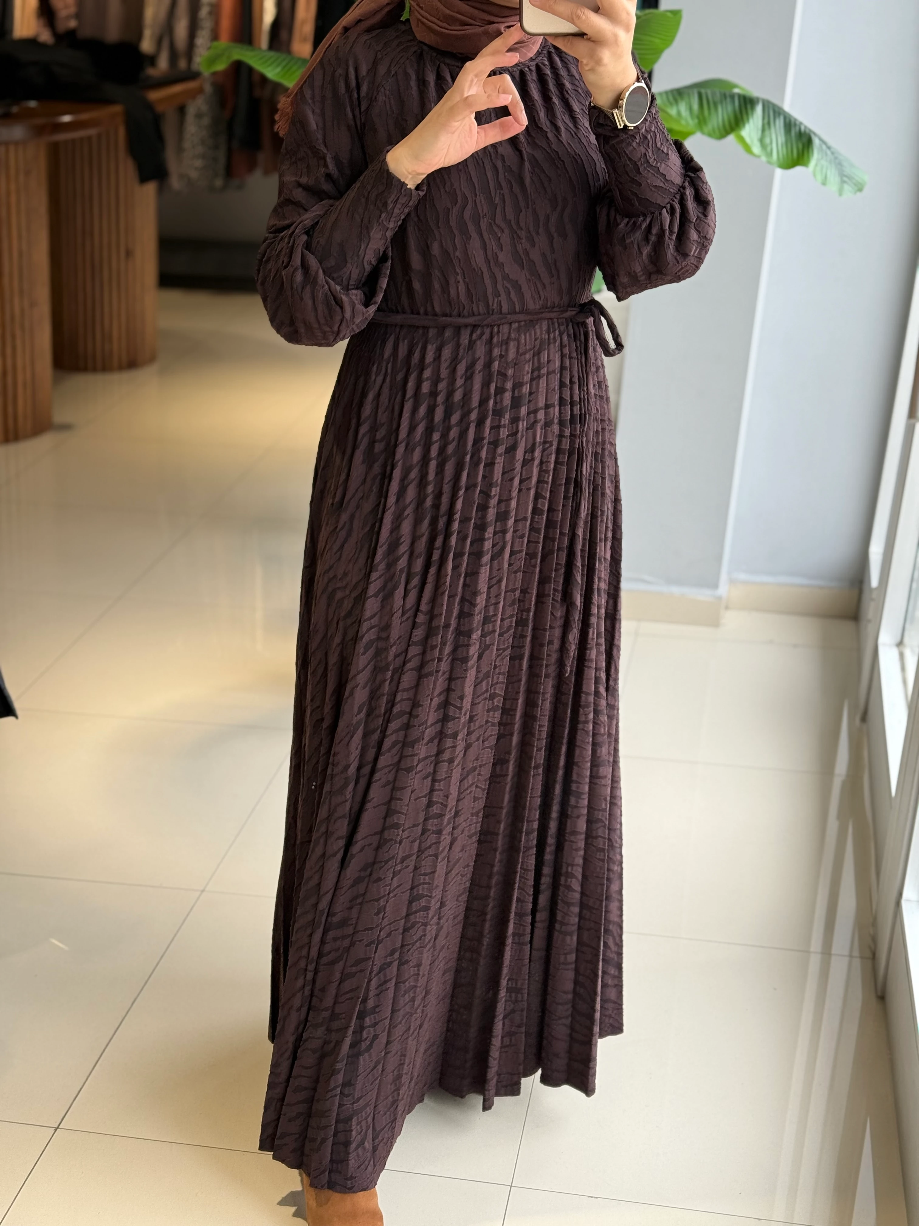 My312 Jakarlı Plise Elbise