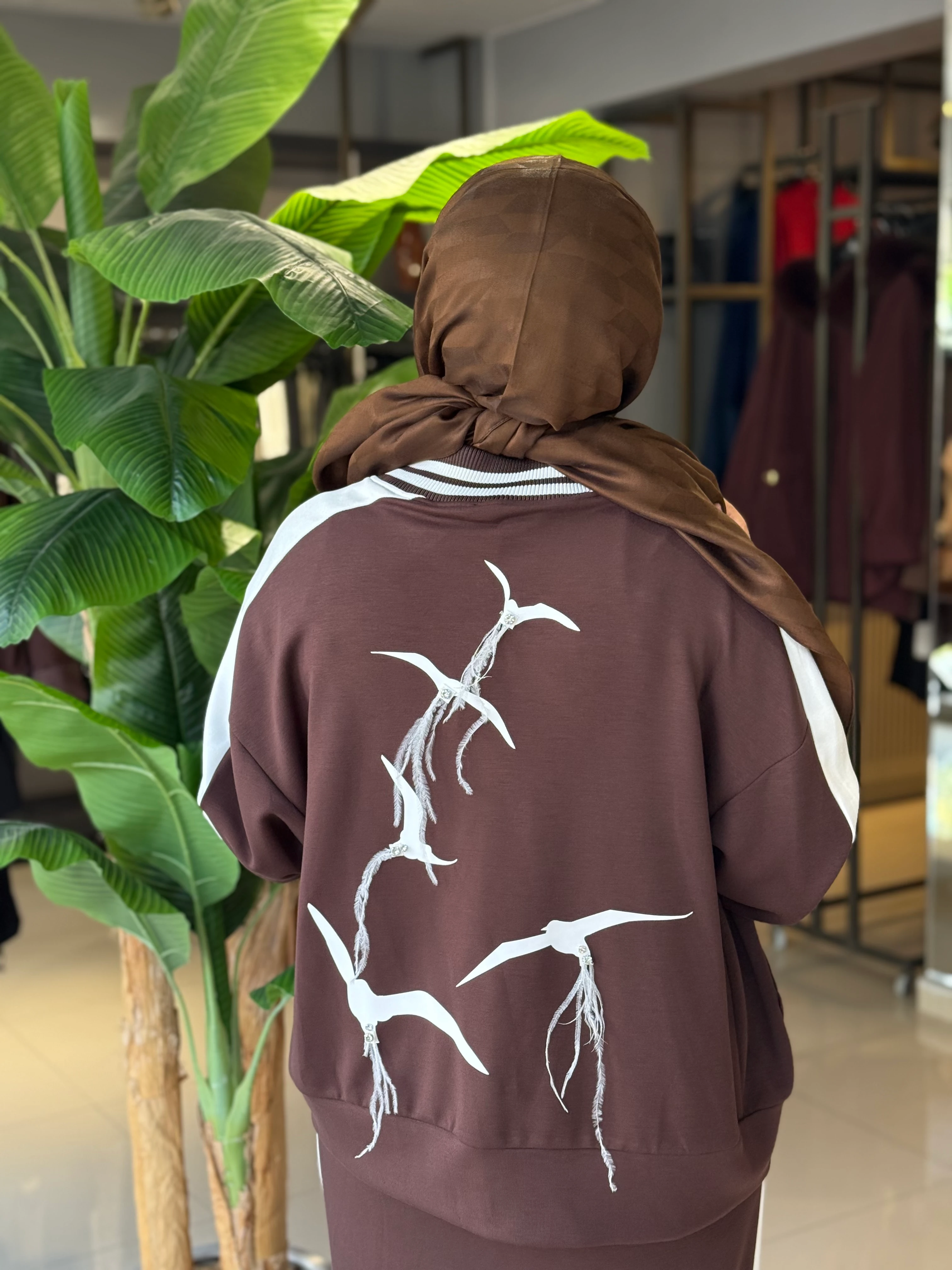 My312 Cepli Tüylü Kahve Elbise