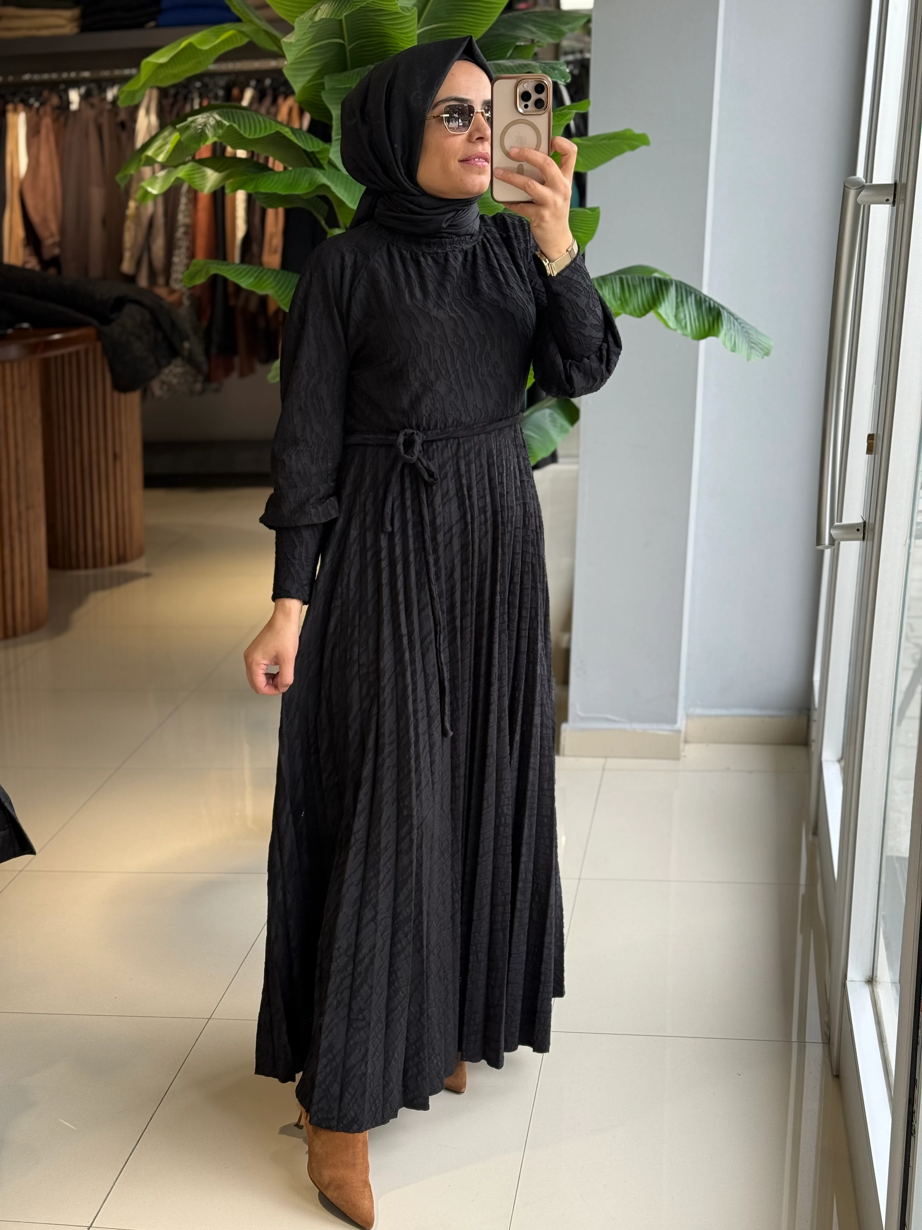 My312 Jakarlı Plise Elbise