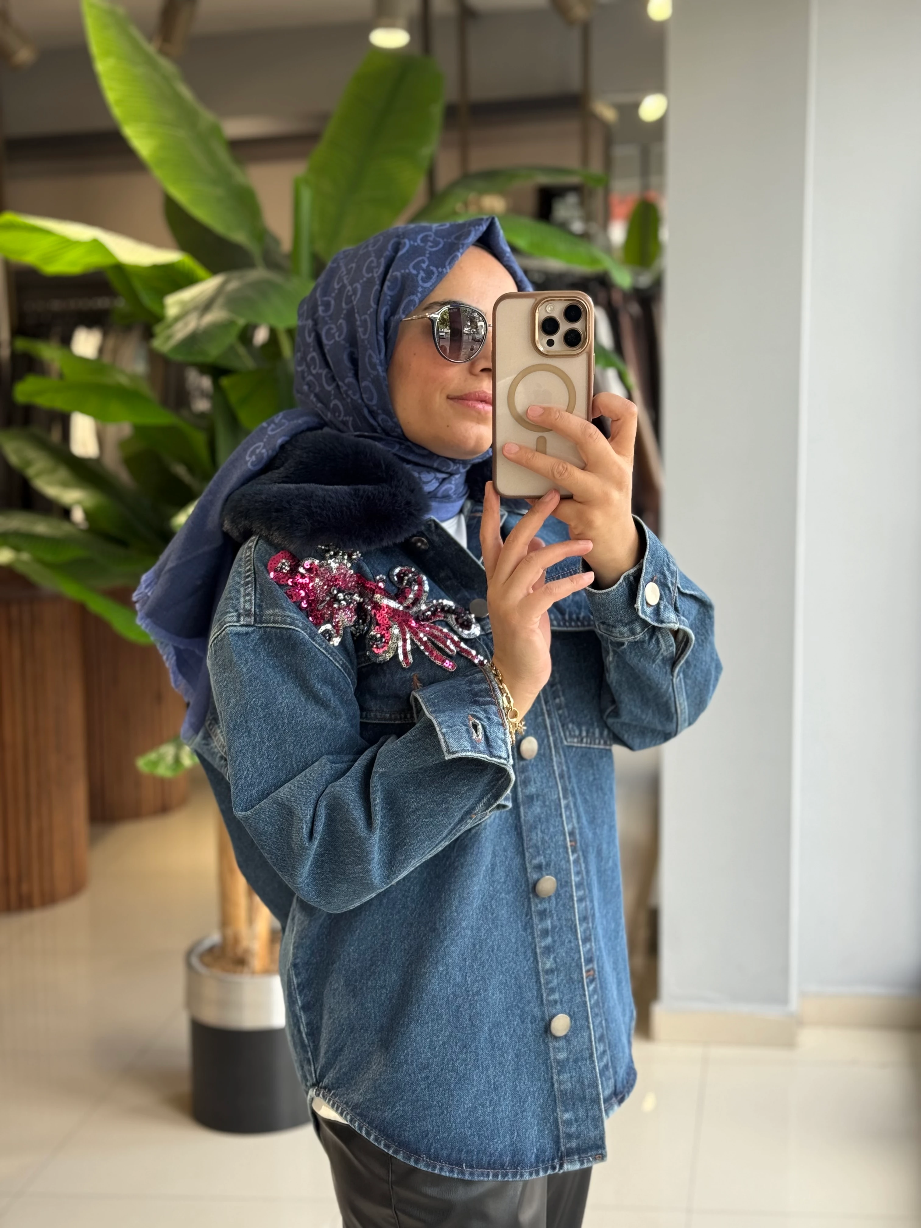 Missemramiss Kürklü İşlemeli Denim Ceket