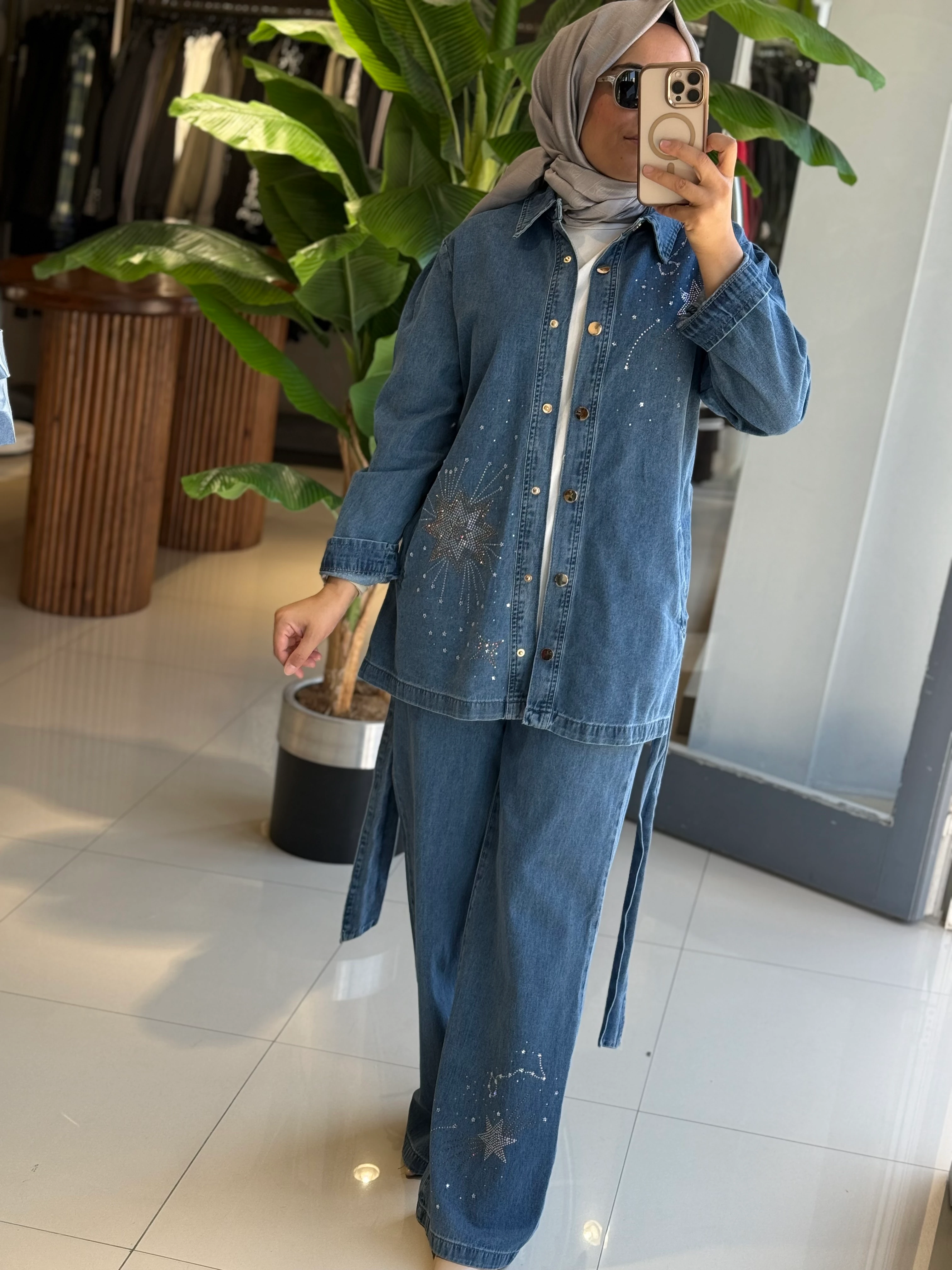 Omelya Taşlı Kot Takım