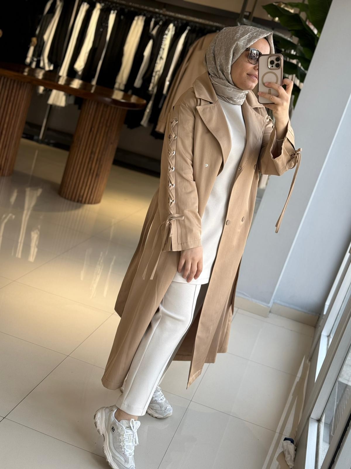 Kayra Camel Uzun Trençkot