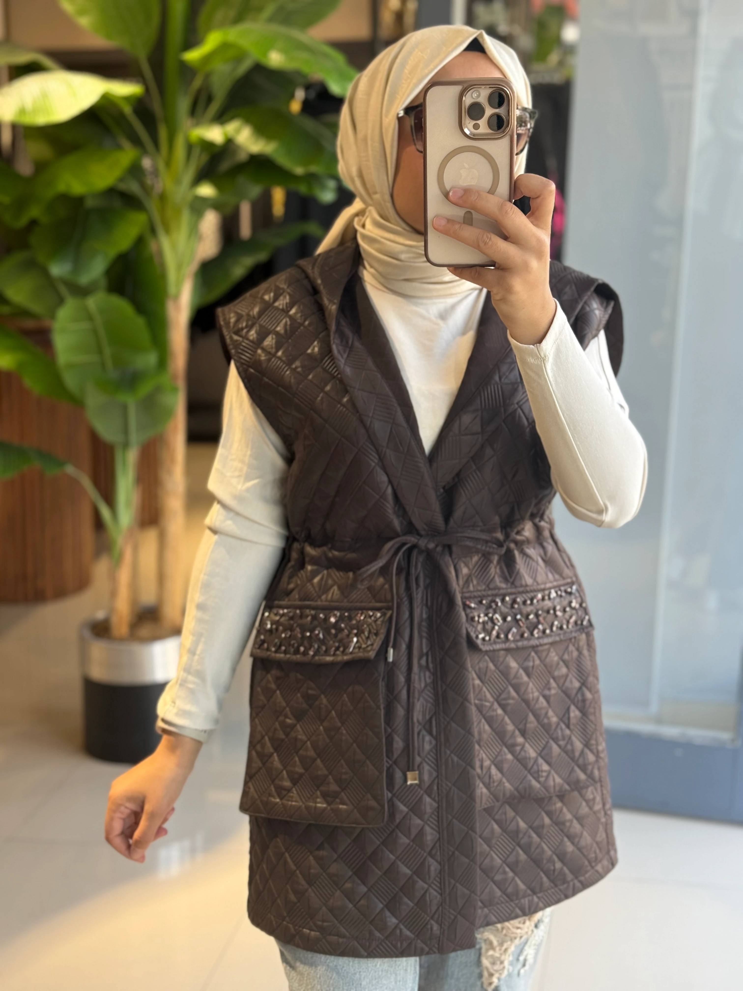 Nuss Kapitone Kahve Yelek