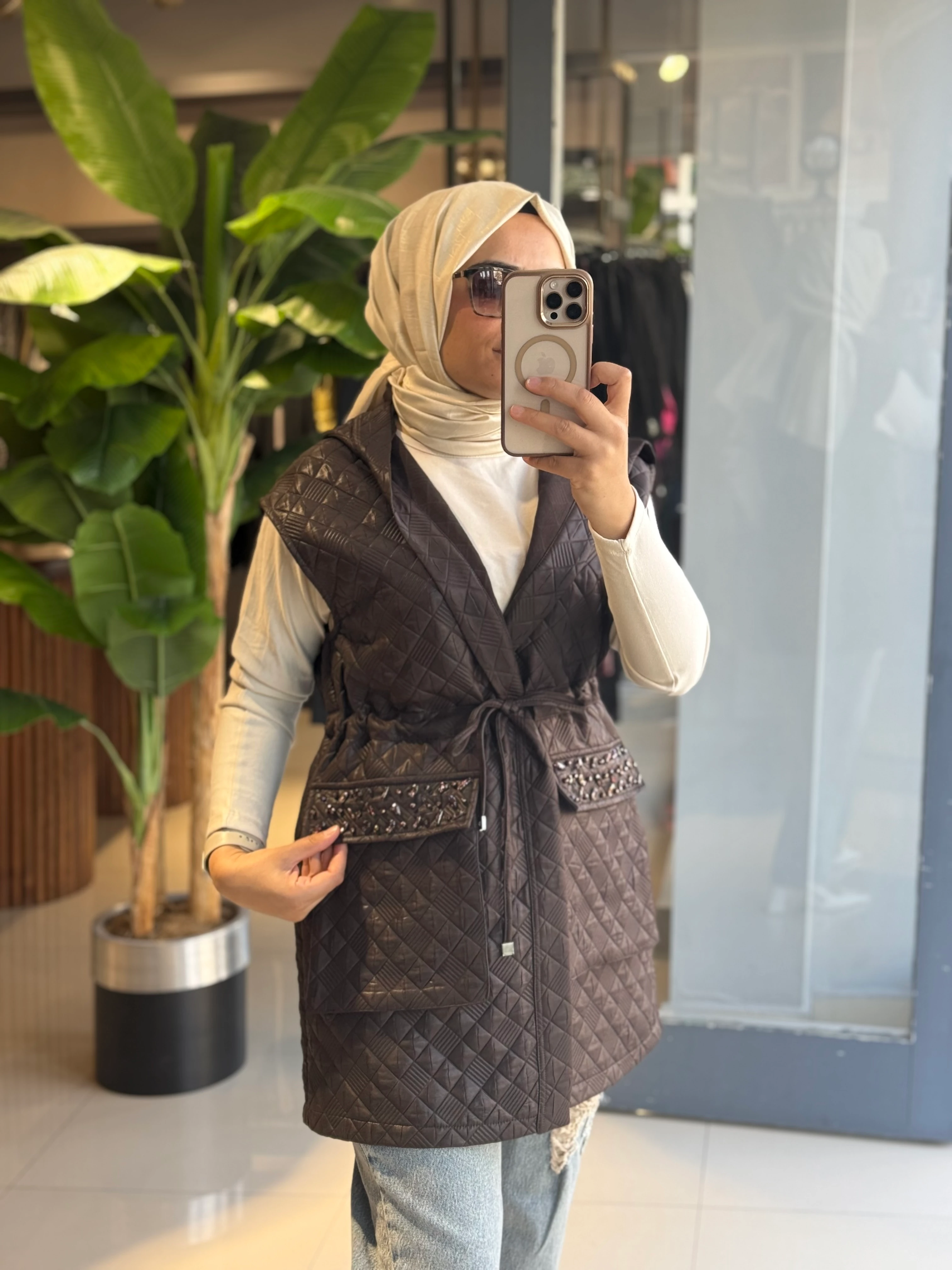 Nuss Kapitone Kahve Yelek