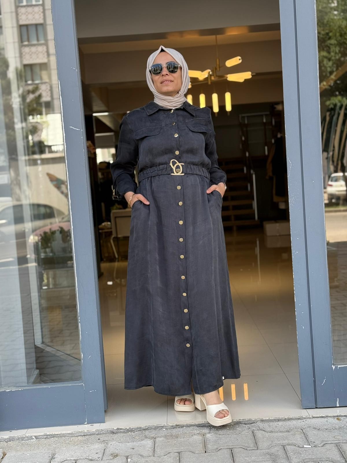 Missemramis İpek Qupra Antrasit Elbise