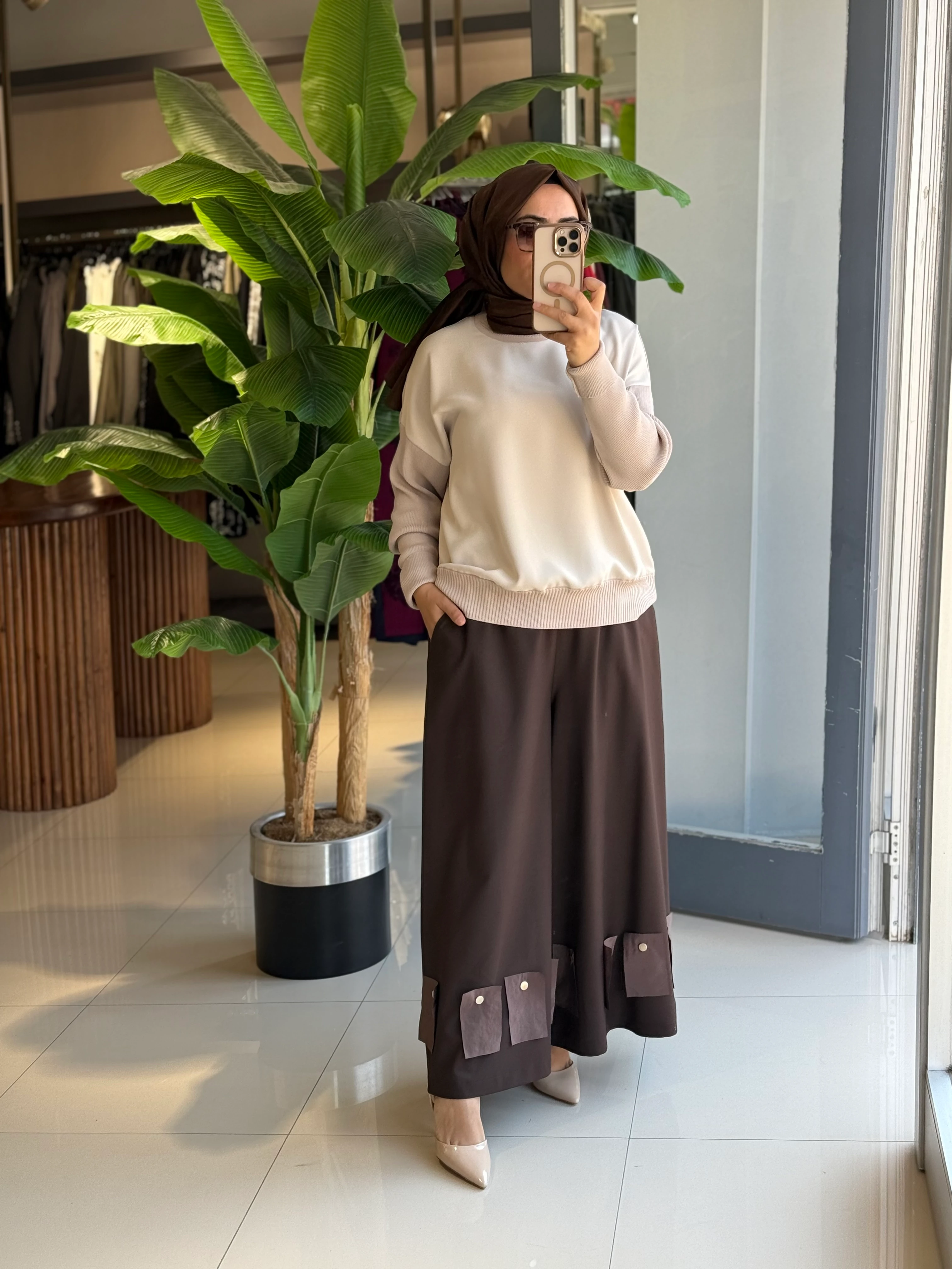 Ghisa Krep Detay Merserize Bej Bluz