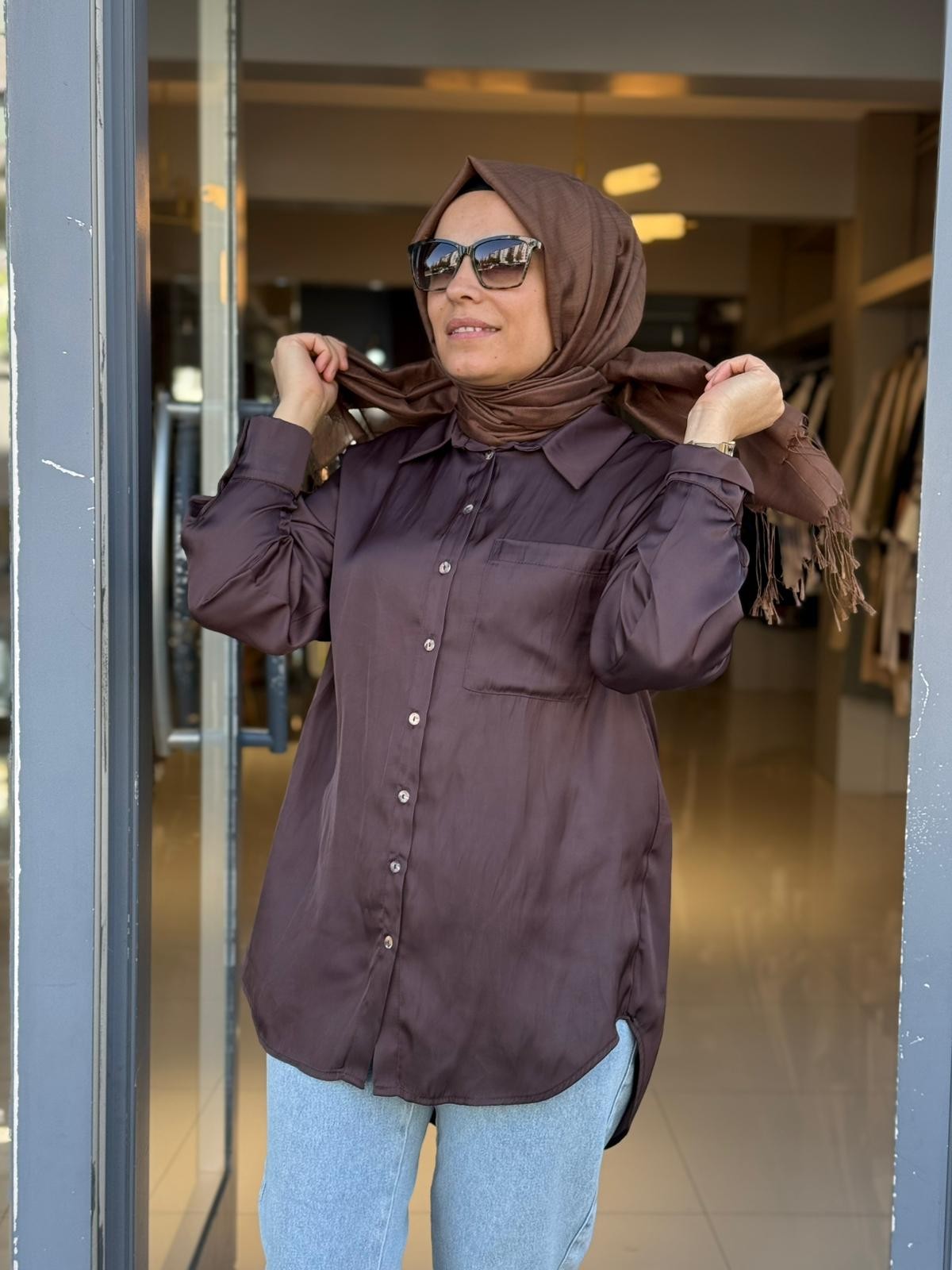Missemramiss Saten Gömlek - KAHVE