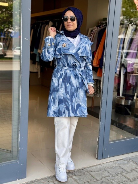 Missemramis Desen Detay Denim Trençkot
