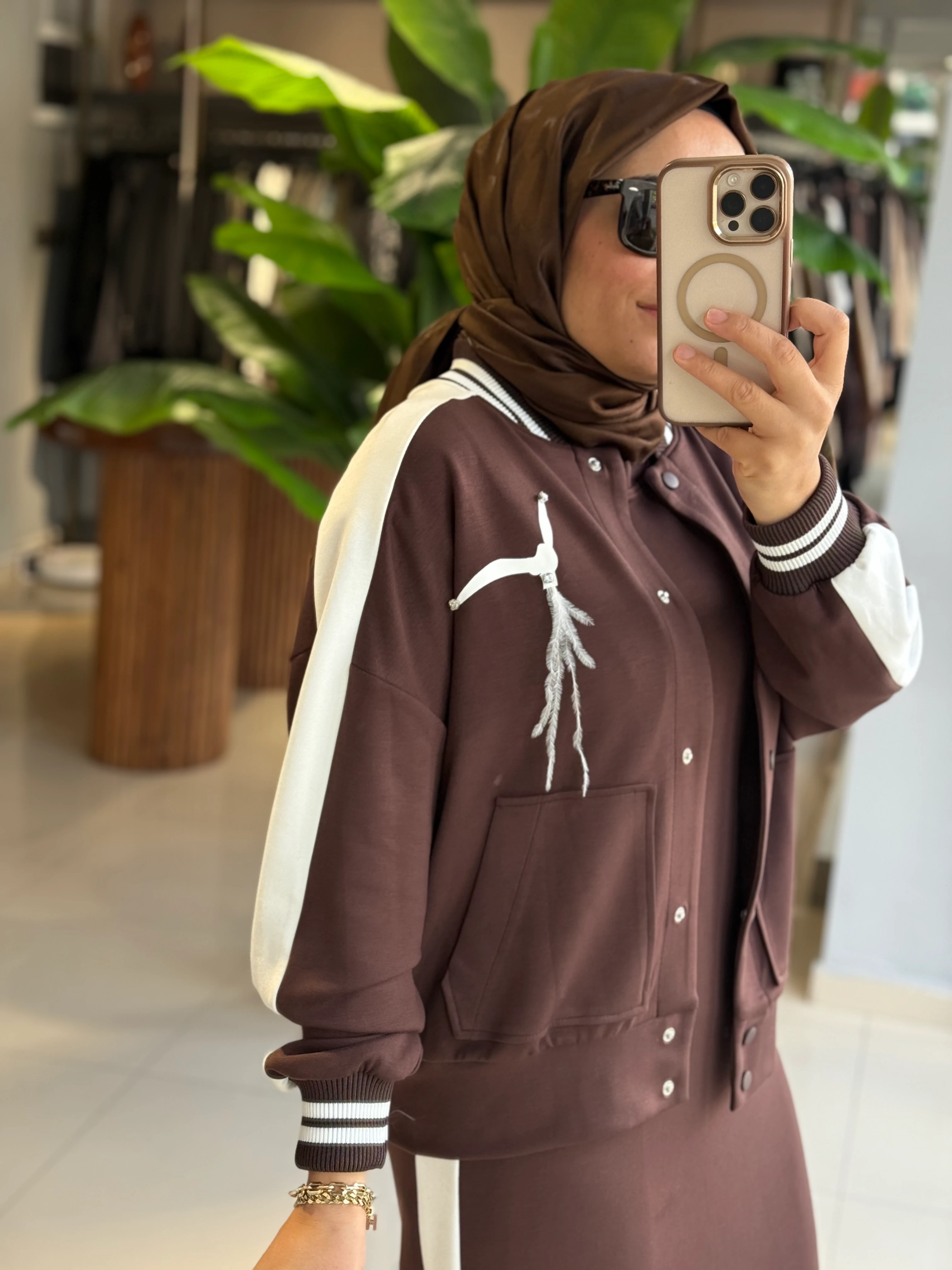 My312 Cepli Tüylü Kahve Elbise