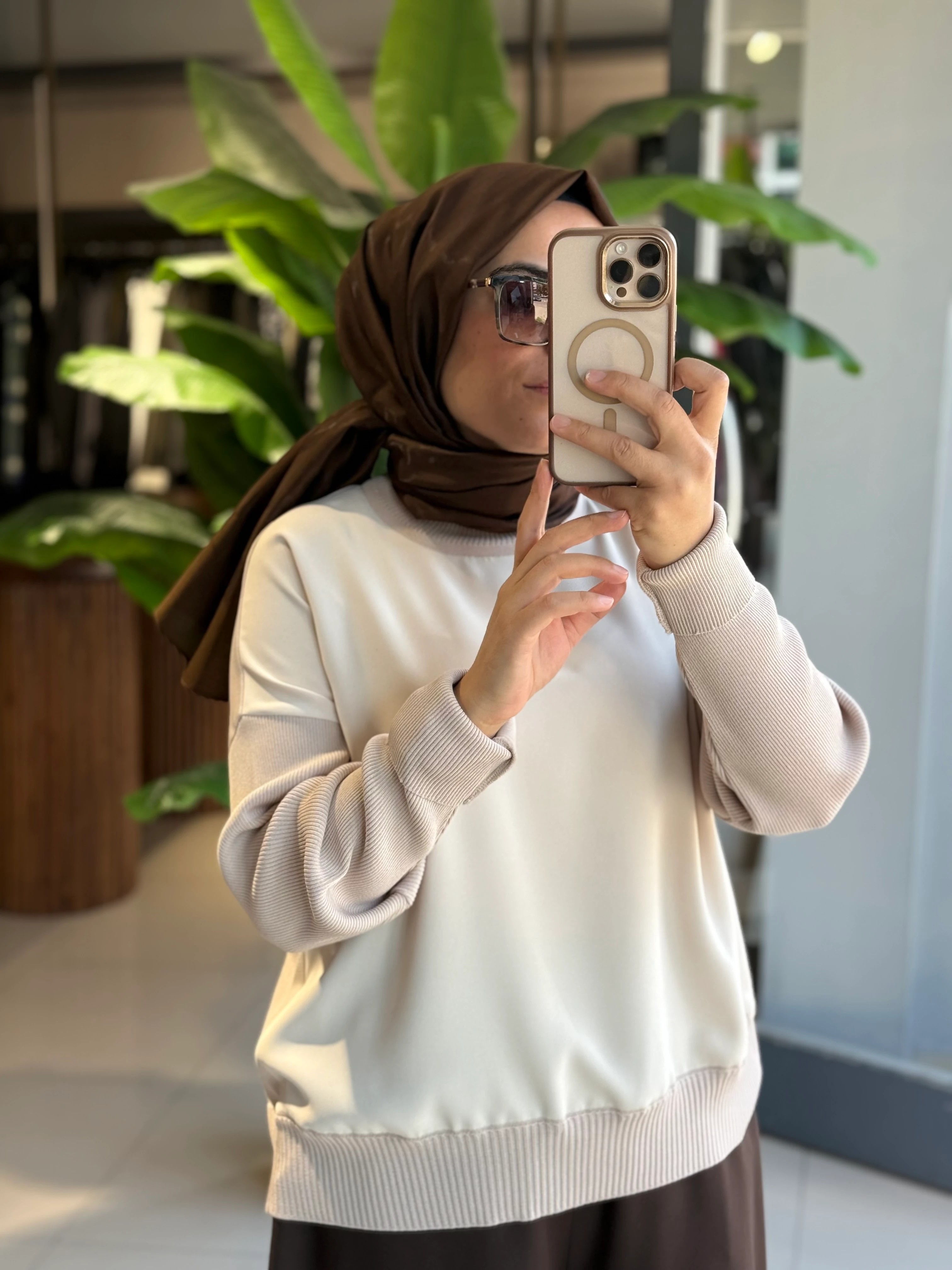 Ghisa Krep Detay Merserize Bej Bluz