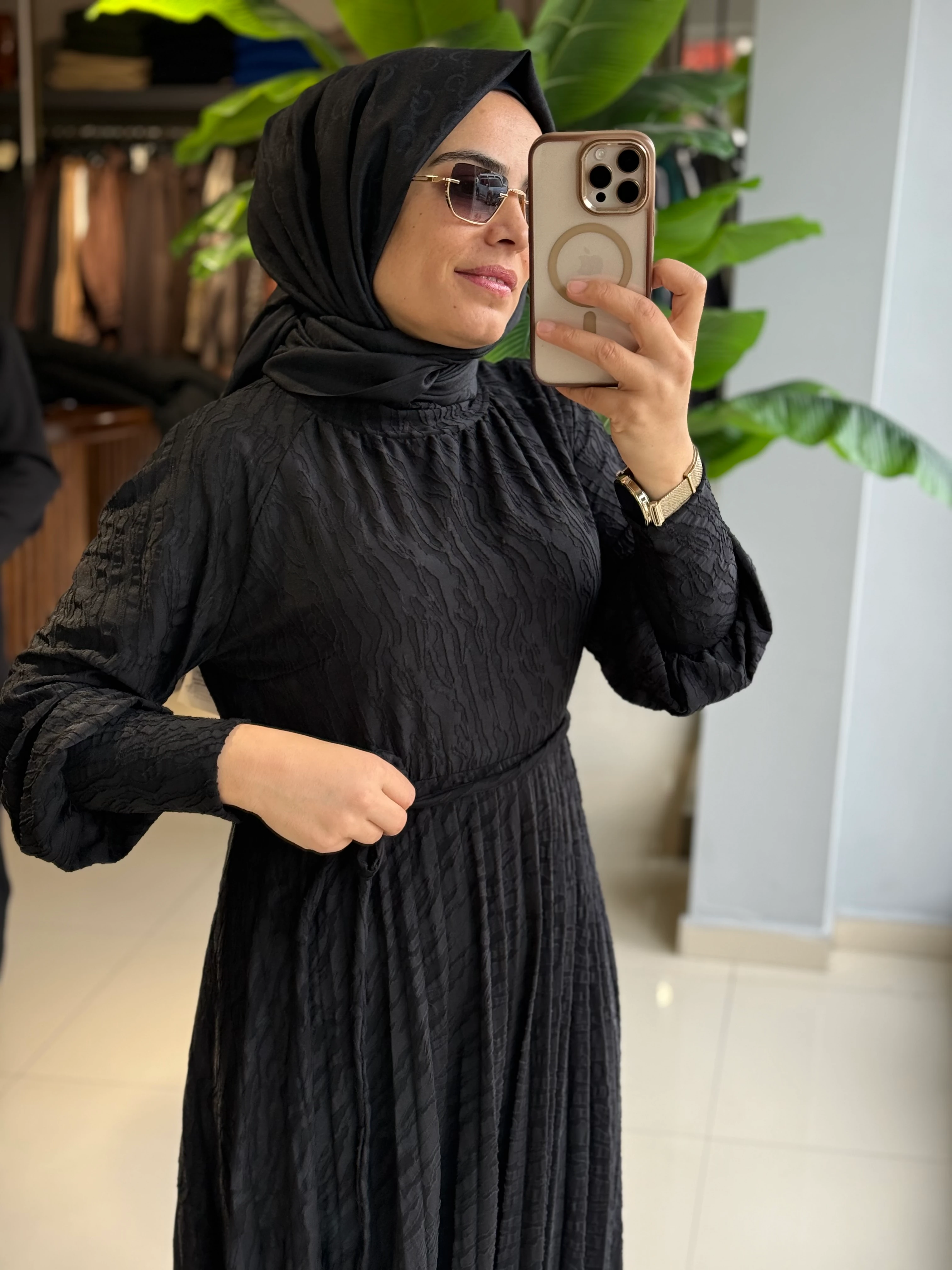 My312 Jakarlı Plise Elbise