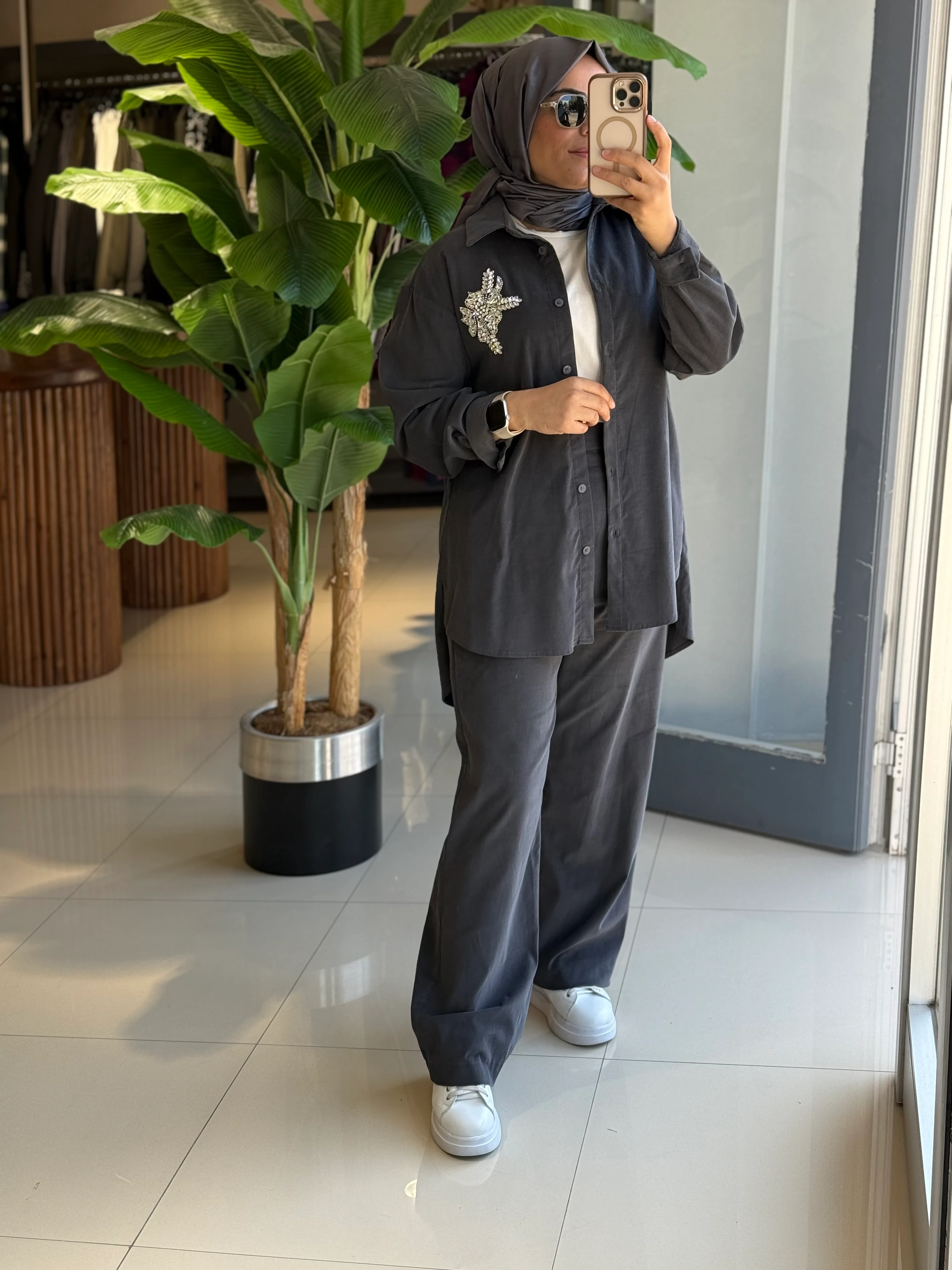 Omelya İnce Fitilli Kadife Antrasit Takım