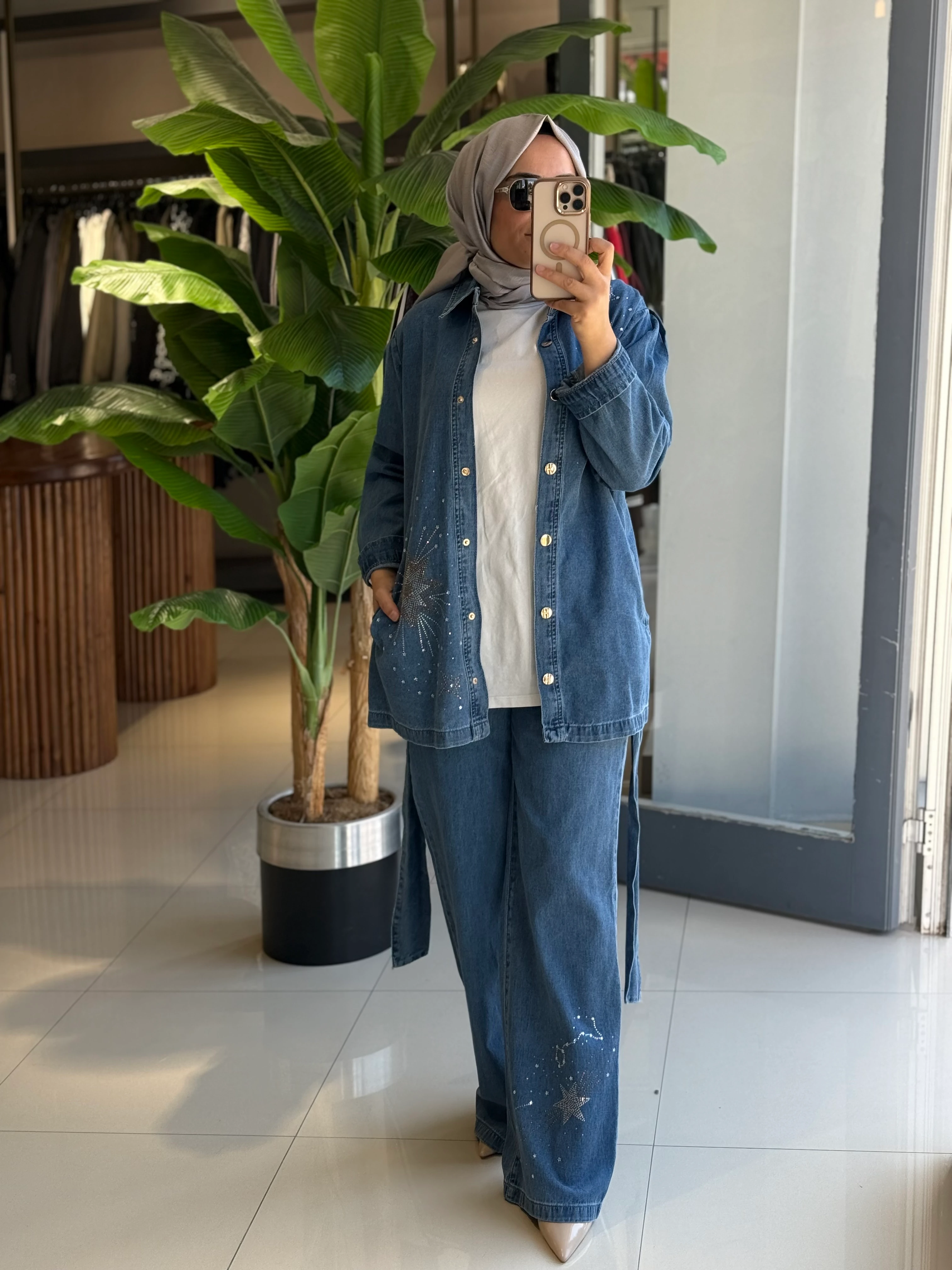 Omelya Taşlı Kot Takım