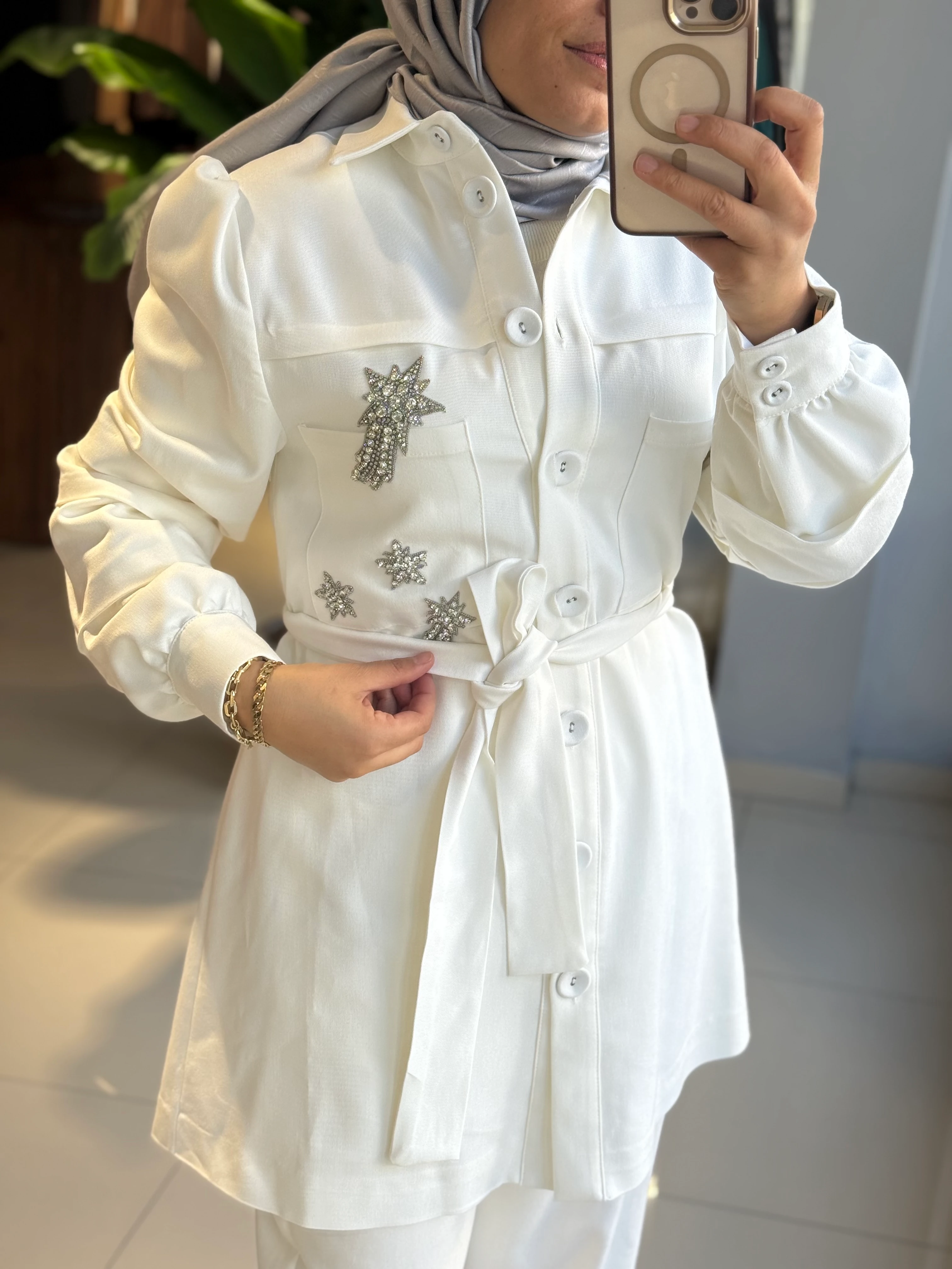 Omelya Taş İşlemeli Gabardin Takım