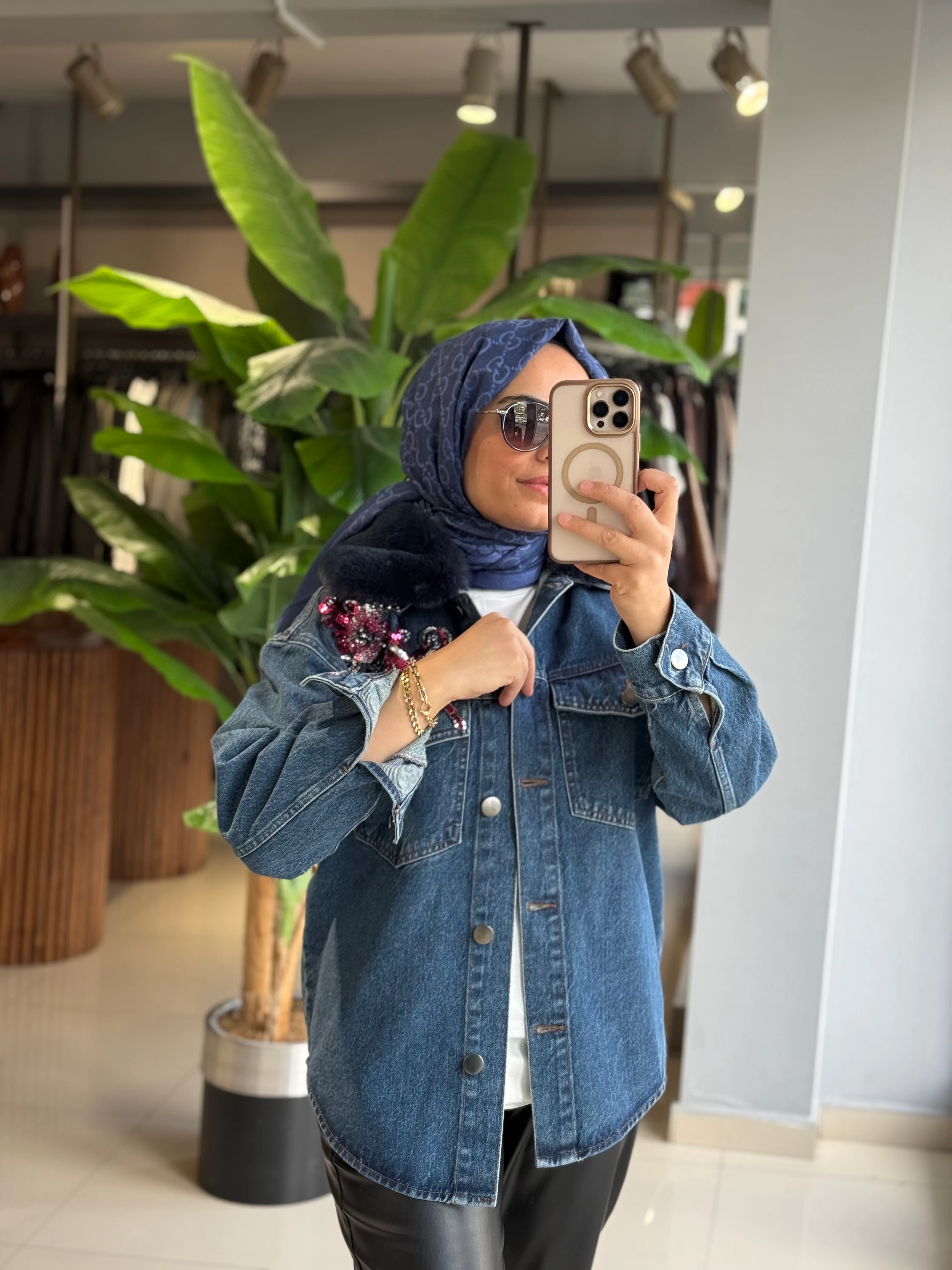 Missemramiss Kürklü İşlemeli Denim Ceket