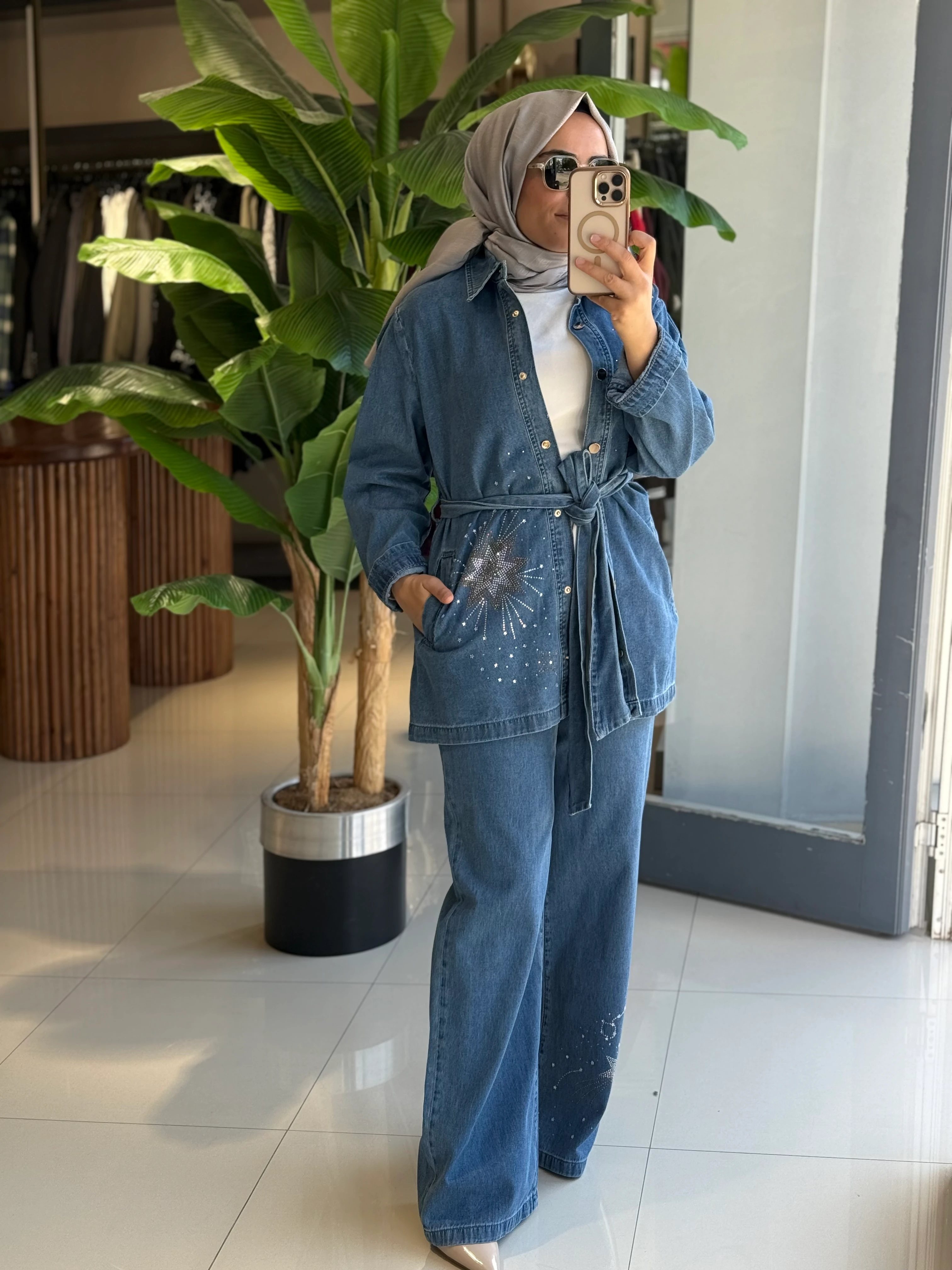 Omelya Taşlı Kot Takım