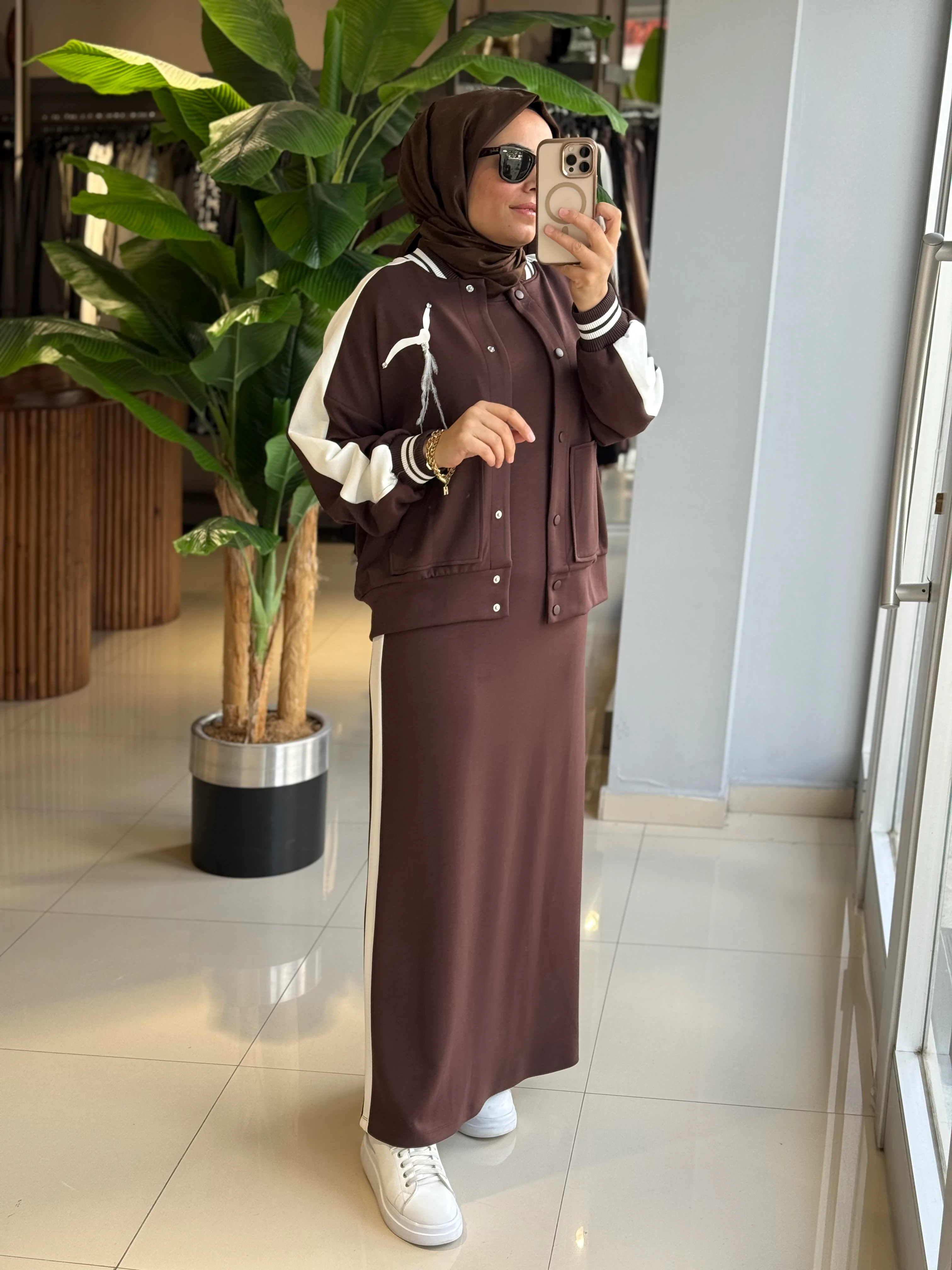 My312 Cepli Tüylü Kahve Elbise