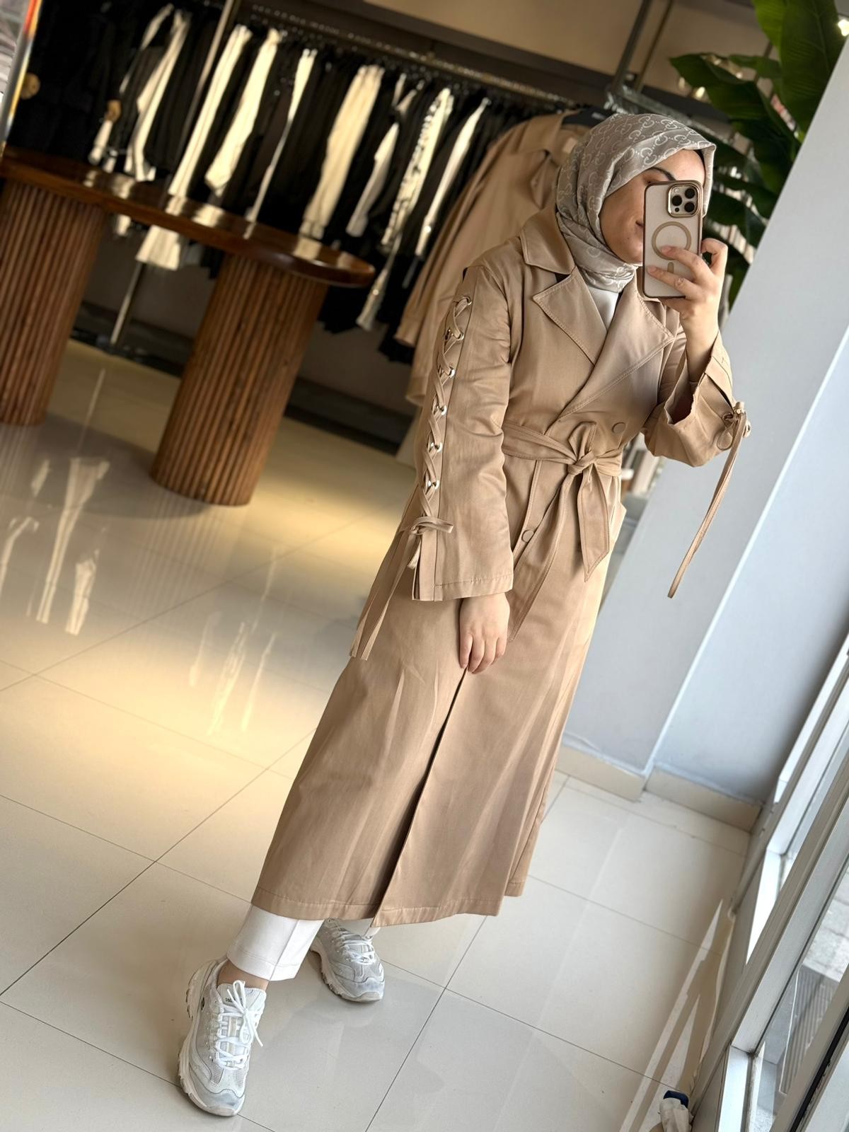 Kayra Camel Uzun Trençkot