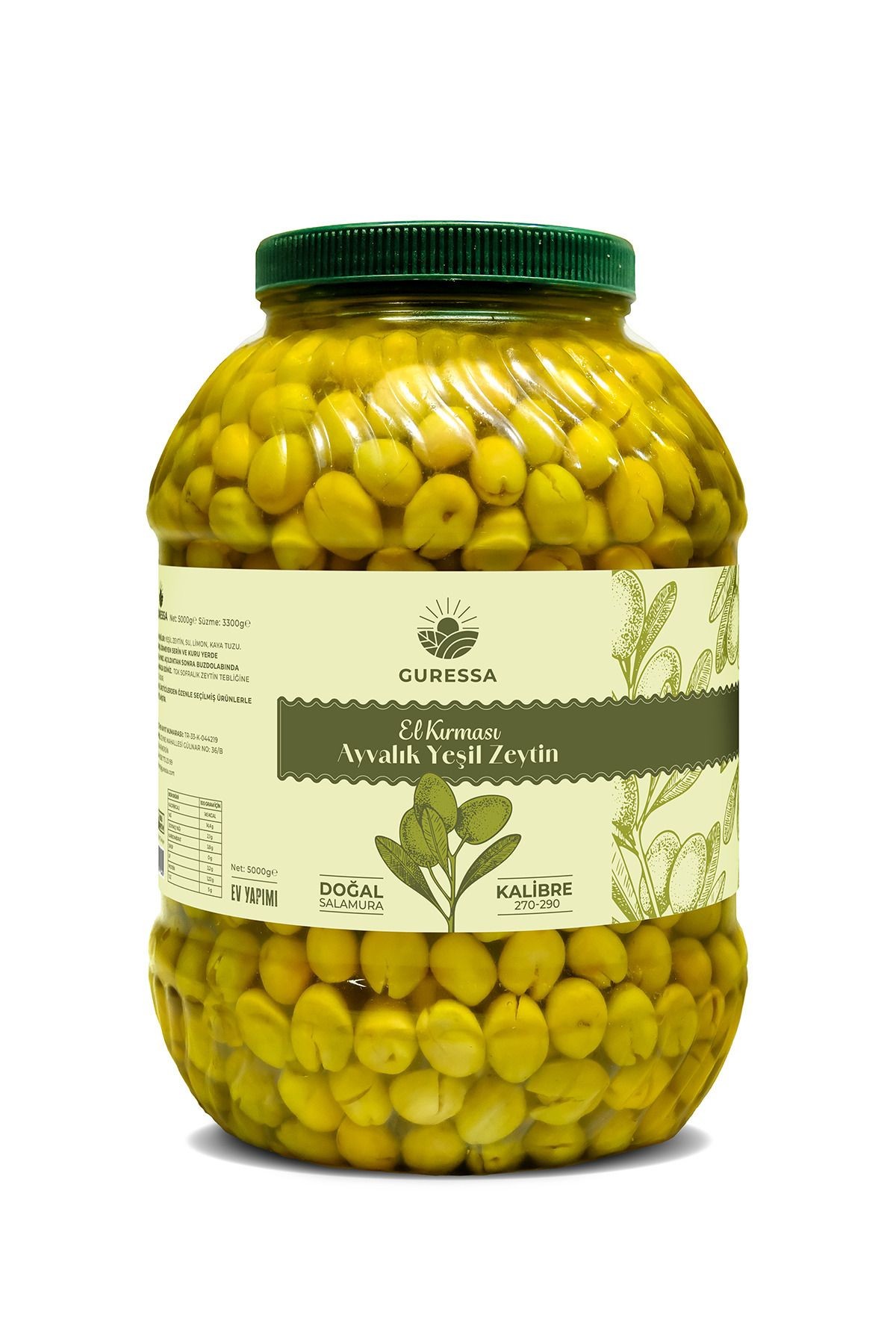 Ayvalık El Kırması Yeşil Zeytin 5000Gr (Yeni Sezon Doğal Salamura)